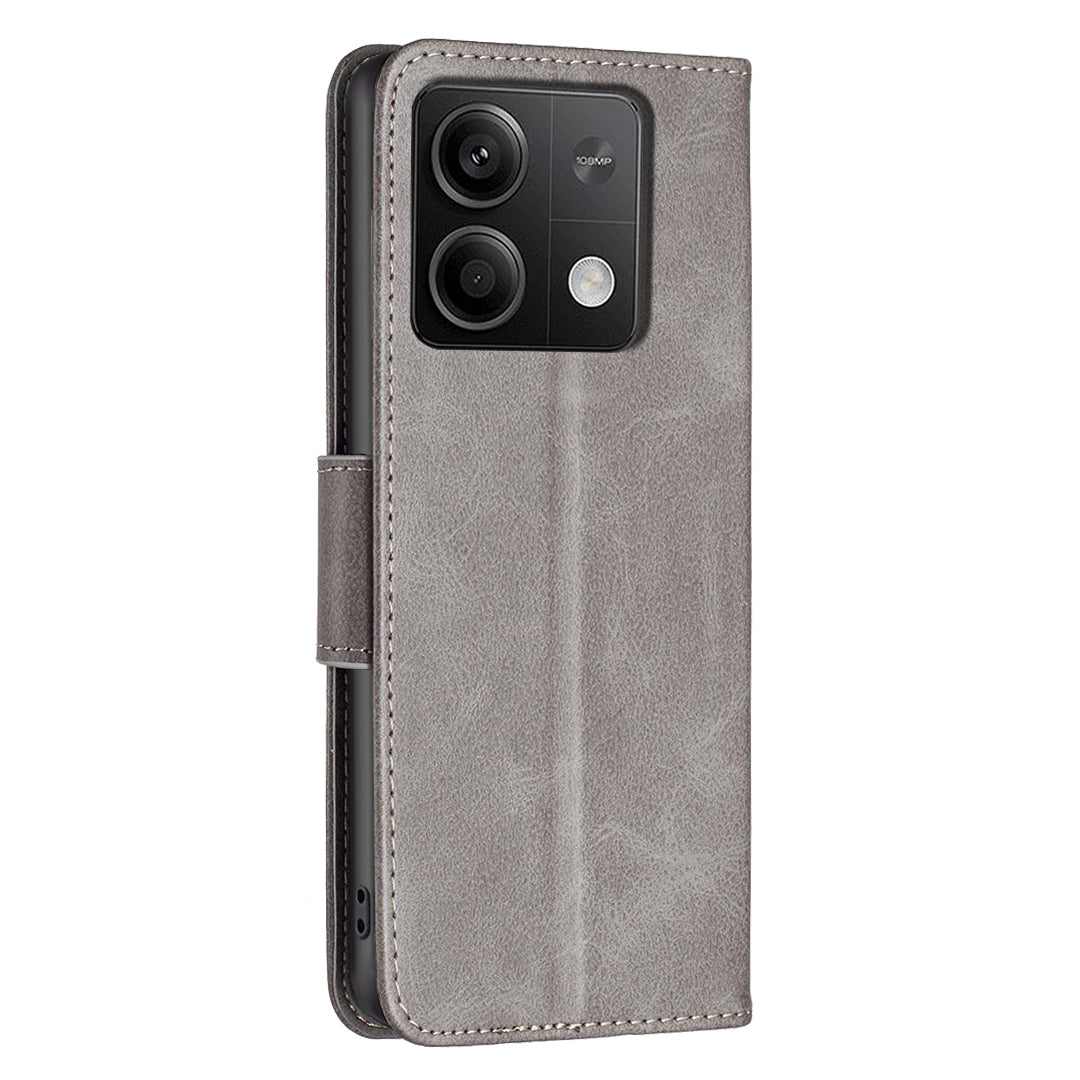 For Xiaomi Redmi Note 13 5G Leather Case Shockproof TPU Stand Solid Color Phone Cover - Grey