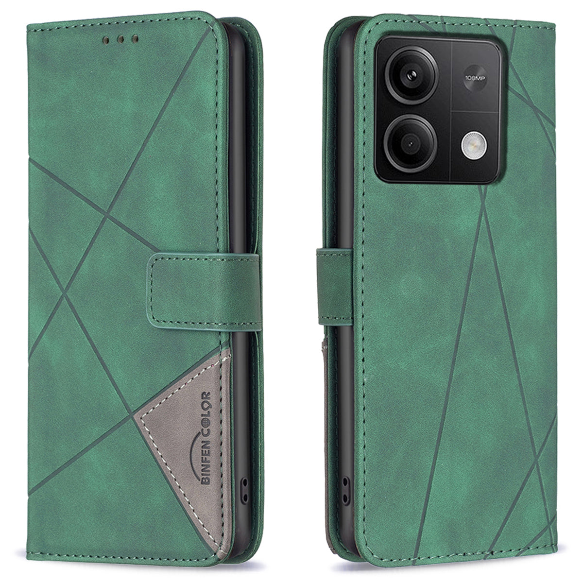 BINFEN COLOR BF05 For Xiaomi Redmi Note 13 5G Phone Case Leather Stand Flip Cover 3 Card Slots - Green