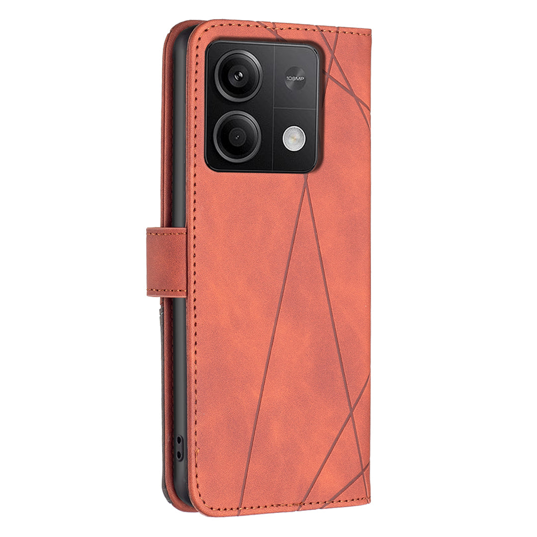 BINFEN COLOR BF05 For Xiaomi Redmi Note 13 5G Phone Case Leather Stand Flip Cover 3 Card Slots - Brown