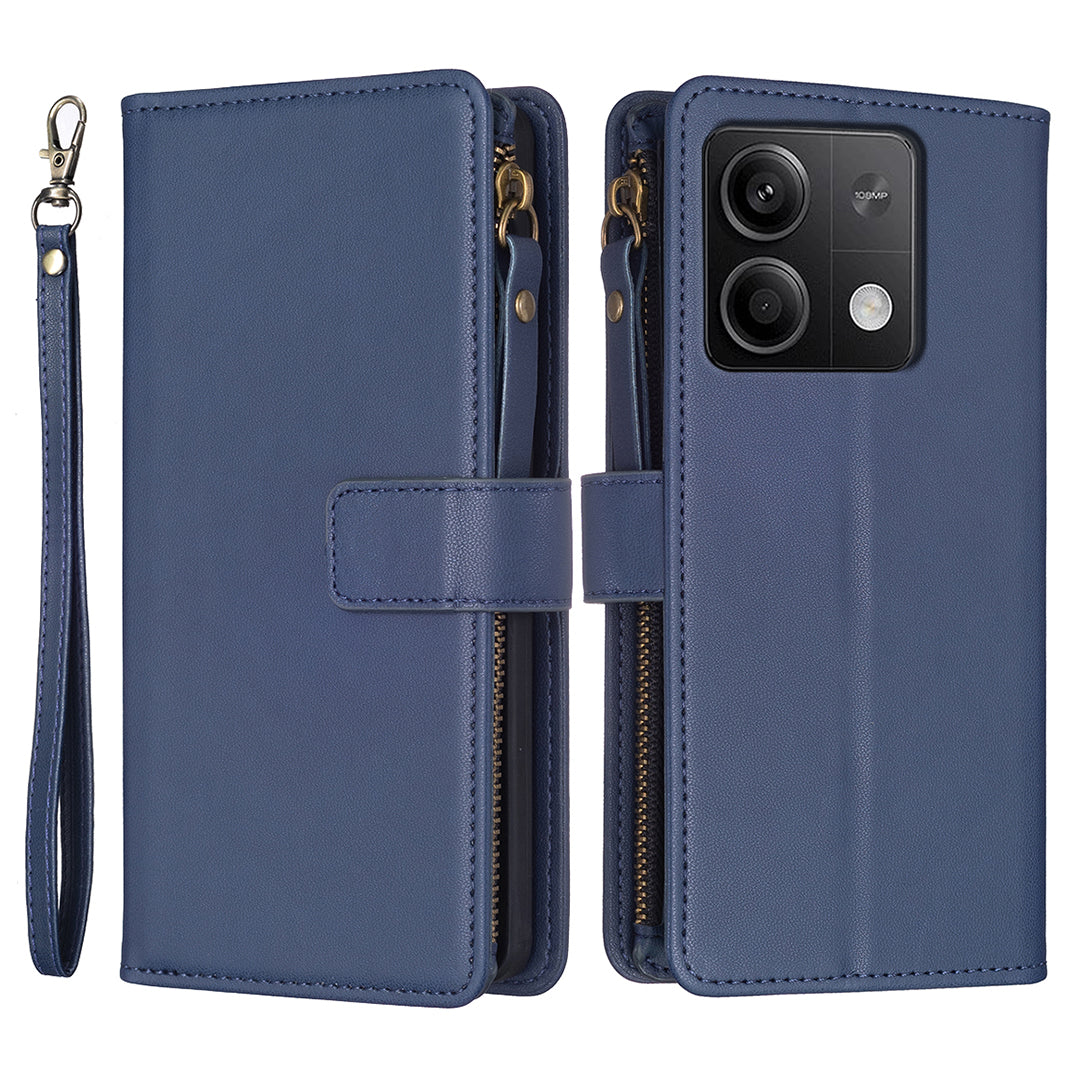 BF Style-19 for Xiaomi Redmi Note 13 5G Leather Phone Case Wallet Stand Flip Cover Zipper Pocket - Blue