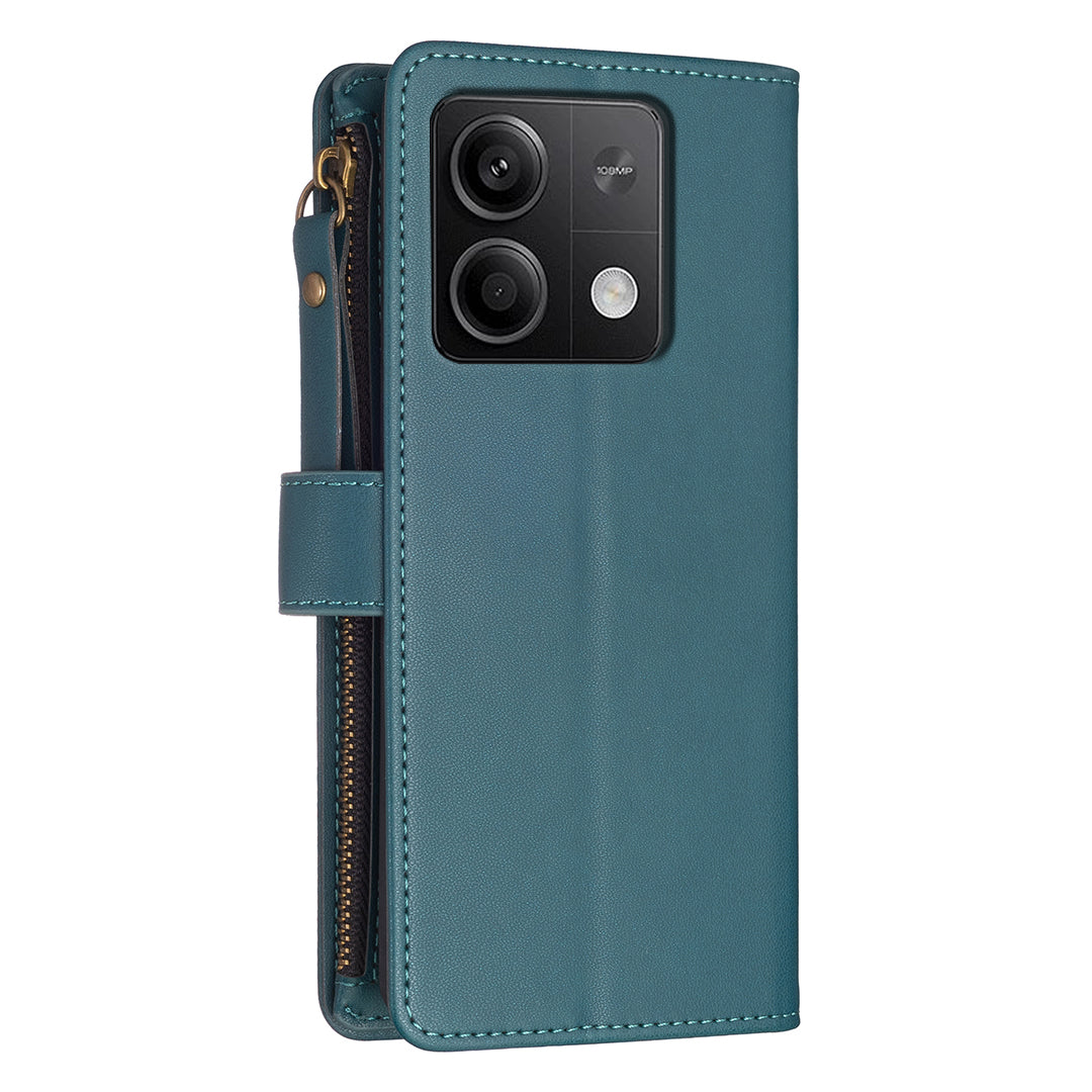 BF Style-19 for Xiaomi Redmi Note 13 5G Leather Phone Case Wallet Stand Flip Cover Zipper Pocket - Green