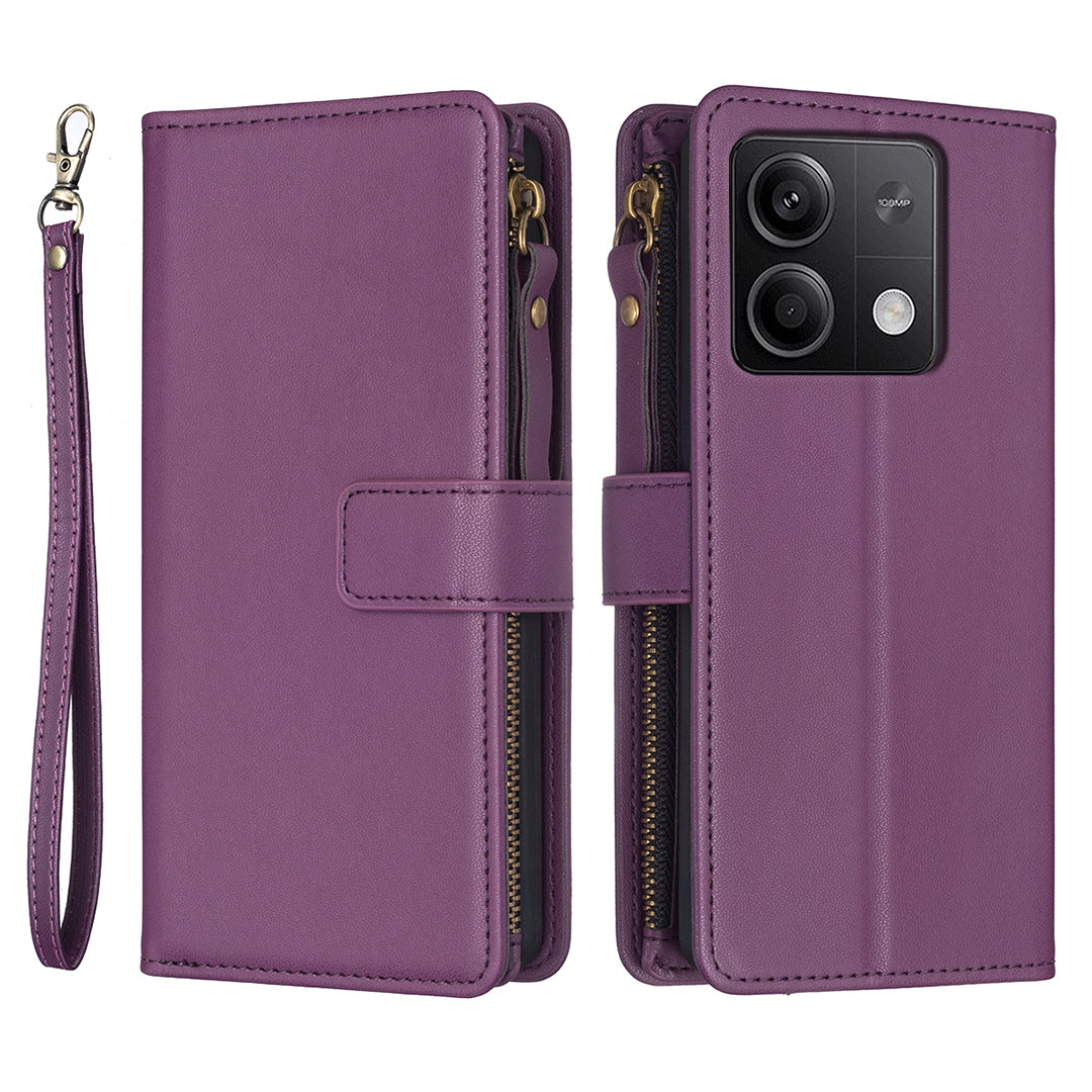 BF Style-19 for Xiaomi Redmi Note 13 5G Leather Phone Case Wallet Stand Flip Cover Zipper Pocket - Dark Purple