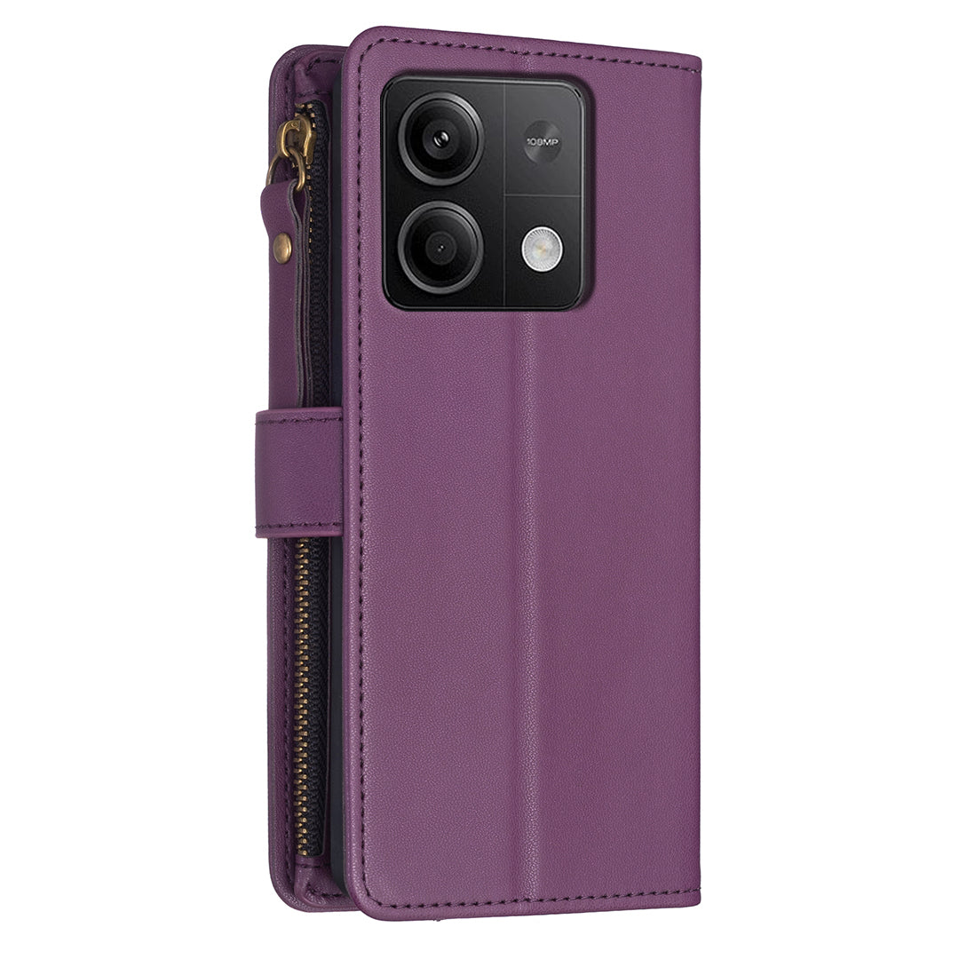 BF Style-19 for Xiaomi Redmi Note 13 5G Leather Phone Case Wallet Stand Flip Cover Zipper Pocket - Dark Purple