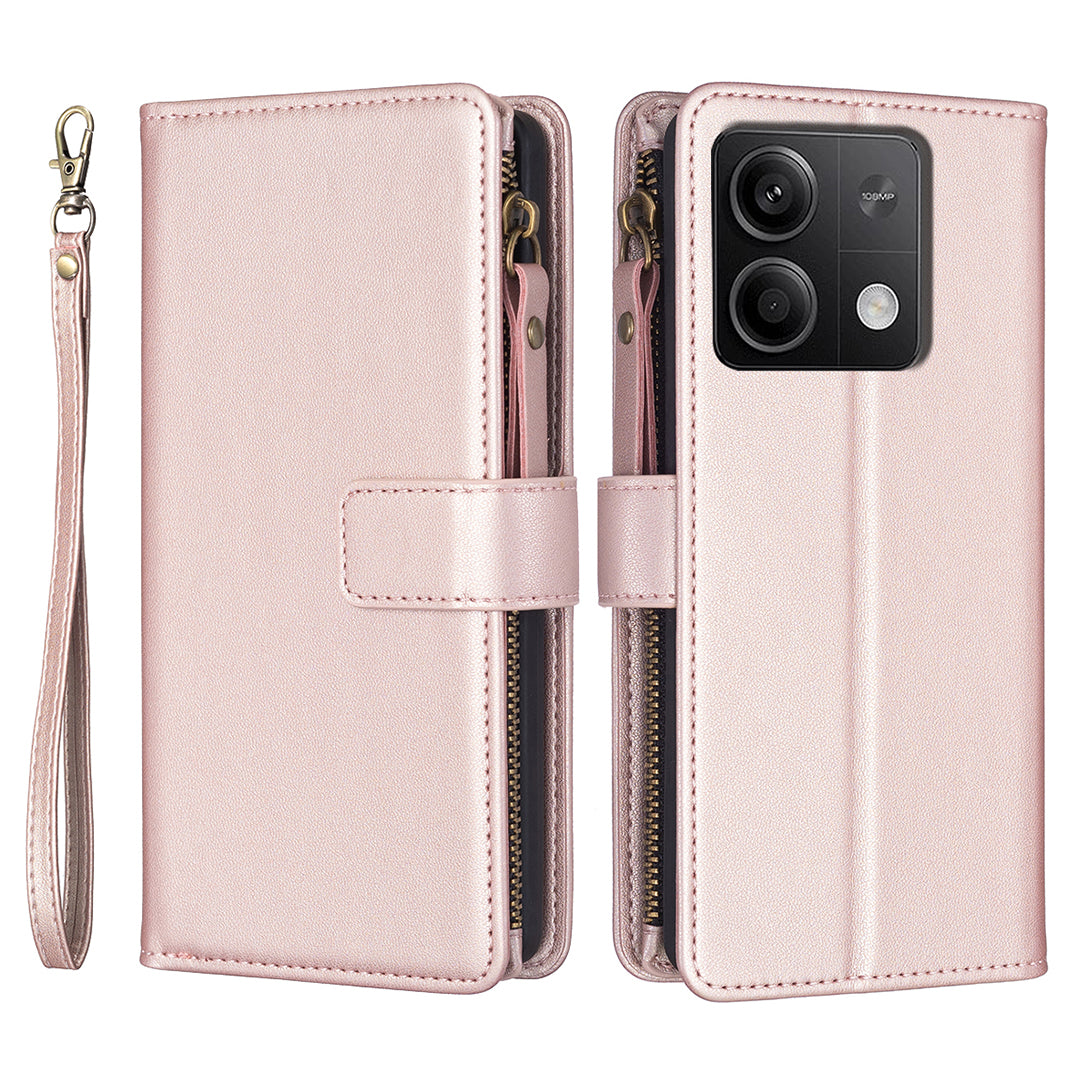 BF Style-19 for Xiaomi Redmi Note 13 5G Leather Phone Case Wallet Stand Flip Cover Zipper Pocket - Rose Gold
