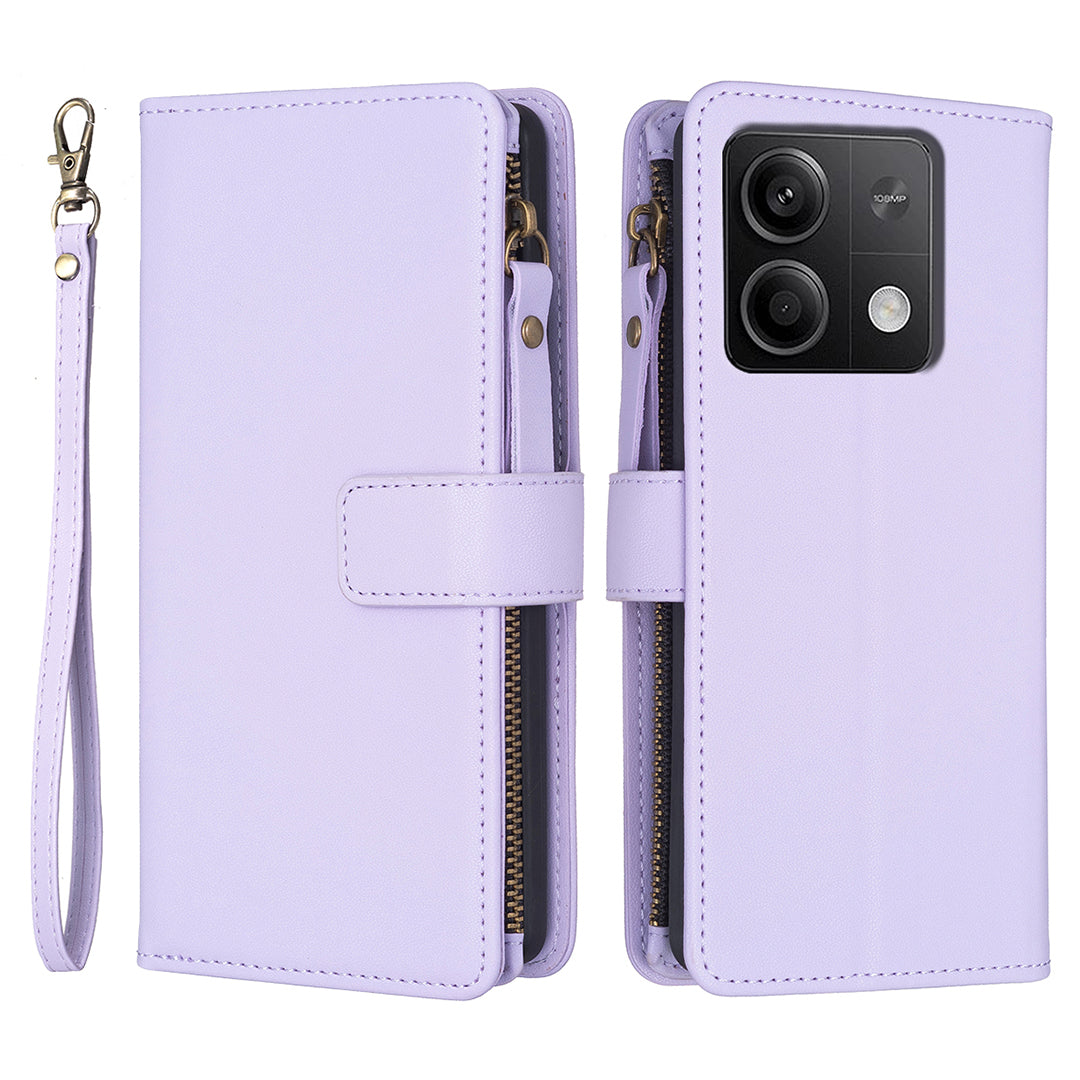 BF Style-19 for Xiaomi Redmi Note 13 5G Leather Phone Case Wallet Stand Flip Cover Zipper Pocket - Purple