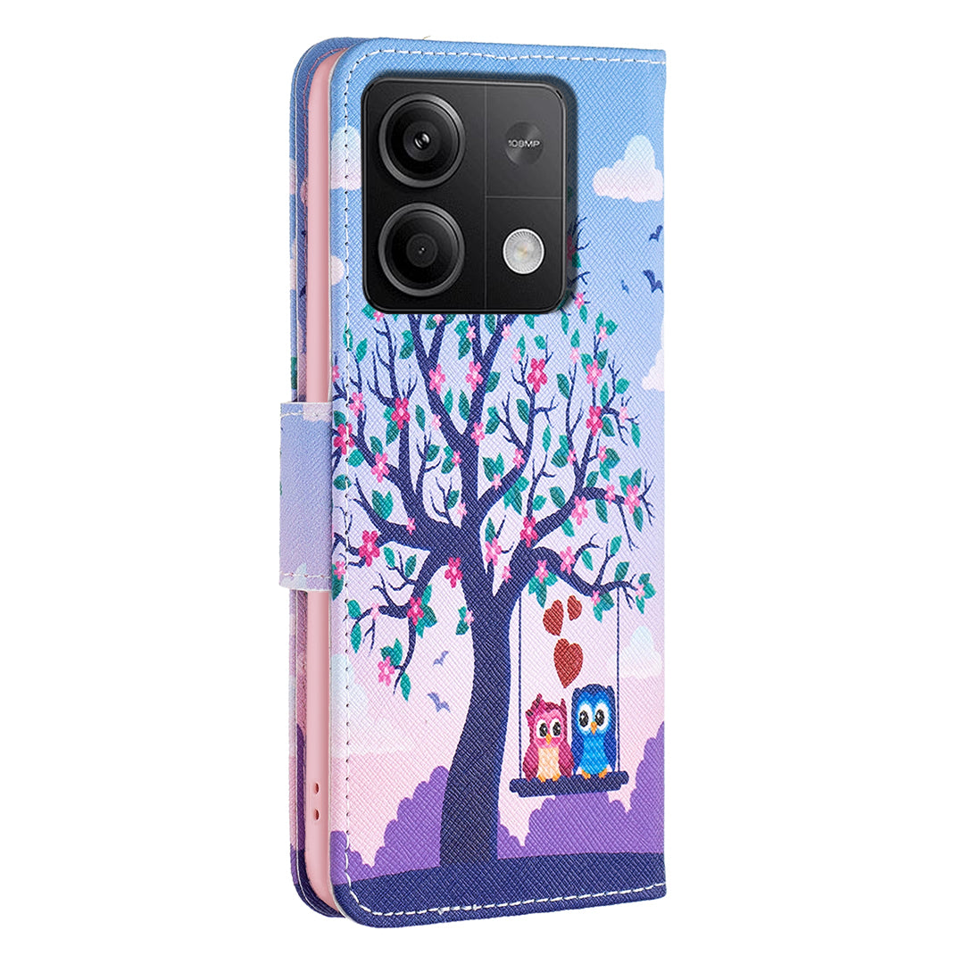 For Xiaomi Redmi Note 13 5G Phone Case Pattern Printing Wallet Leather Cover - Two Owls