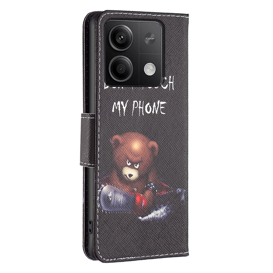 For Xiaomi Redmi Note 13 5G PU Leather Phone Case TPU Inner Shell Pattern Printing Design - Bear