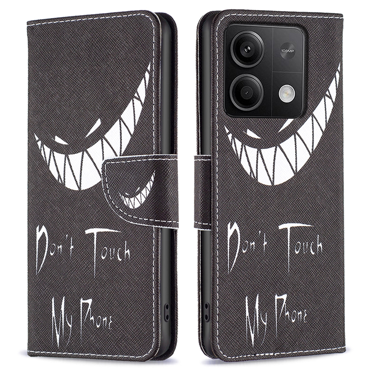For Xiaomi Redmi Note 13 5G PU Leather Phone Case TPU Inner Shell Pattern Printing Design - Don't Touch My Phone