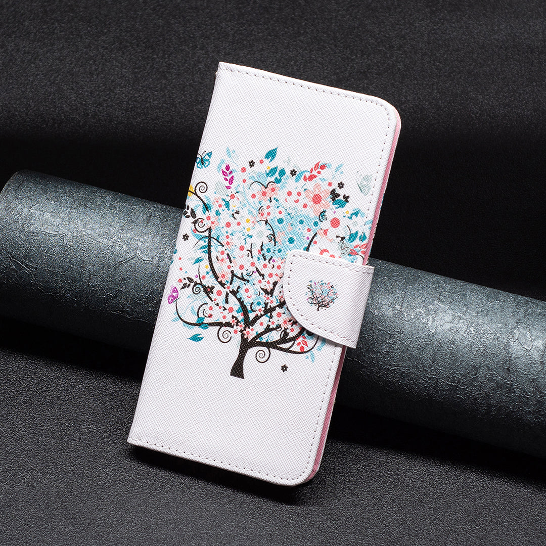 For Xiaomi Redmi Note 13 5G PU Leather Phone Case TPU Inner Shell Pattern Printing Design - Flower Tree