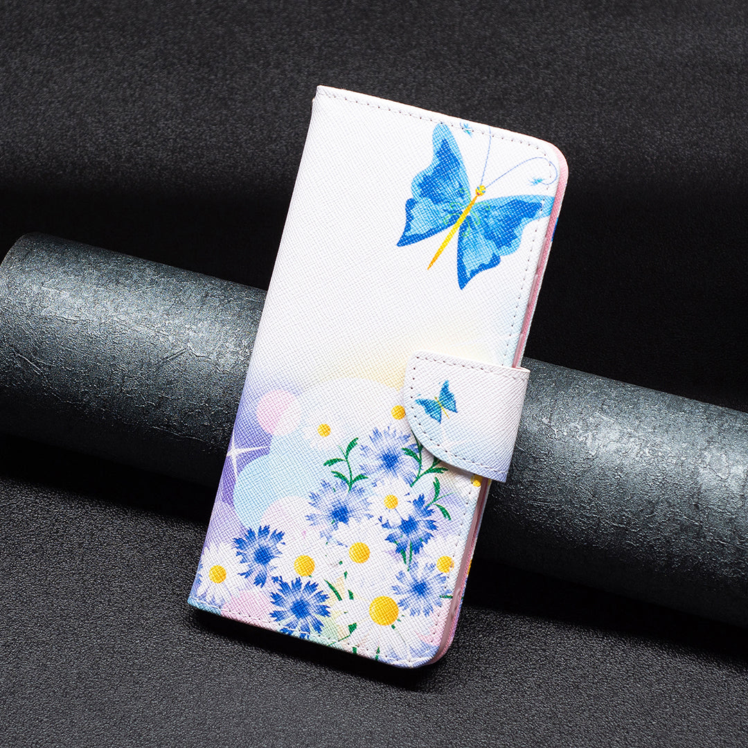 For Xiaomi Redmi Note 13 5G PU Leather Phone Case TPU Inner Shell Pattern Printing Design - Butterfly and Flowers