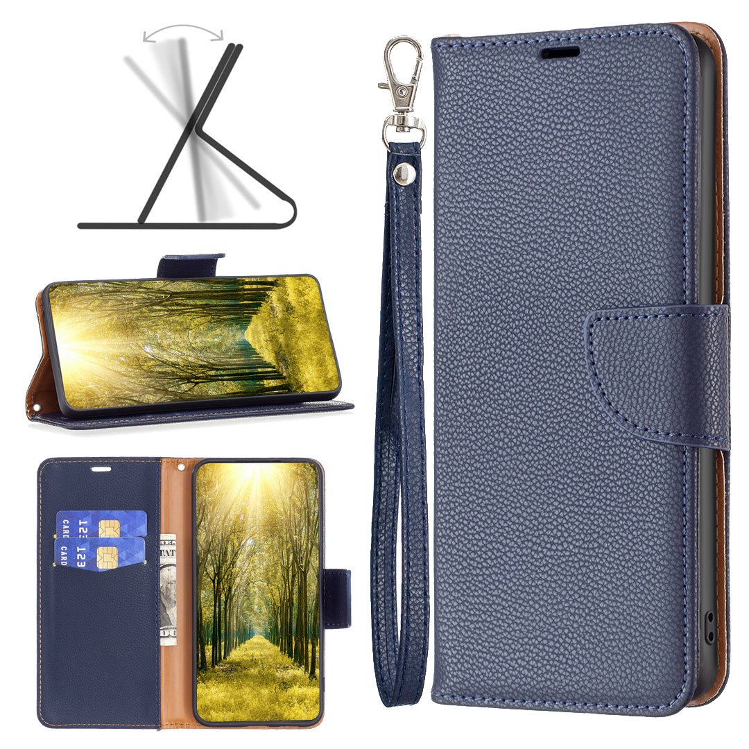 For Xiaomi Redmi Note 13 5G Phone Case Wallet PU Leather Litchi Texture Protective Cover - Dark Blue