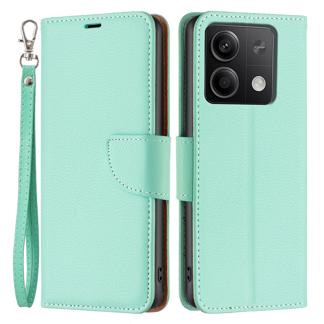 For Xiaomi Redmi Note 13 5G Phone Case Wallet PU Leather Litchi Texture Protective Cover - Green