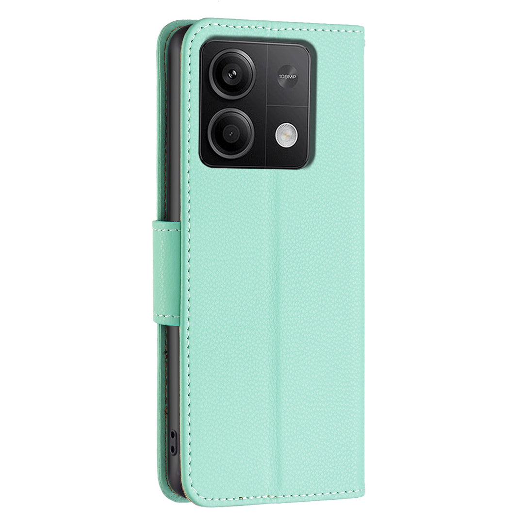 For Xiaomi Redmi Note 13 5G Phone Case Wallet PU Leather Litchi Texture Protective Cover - Green
