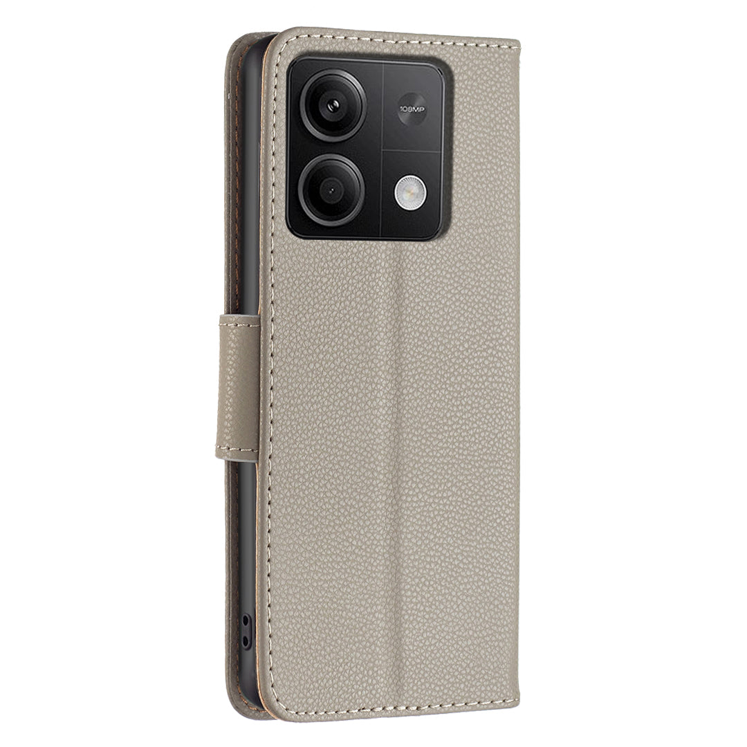 For Xiaomi Redmi Note 13 5G Phone Case Wallet PU Leather Litchi Texture Protective Cover - Grey