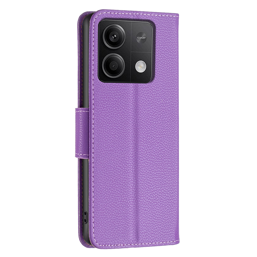 For Xiaomi Redmi Note 13 5G Phone Case Wallet PU Leather Litchi Texture Protective Cover - Purple