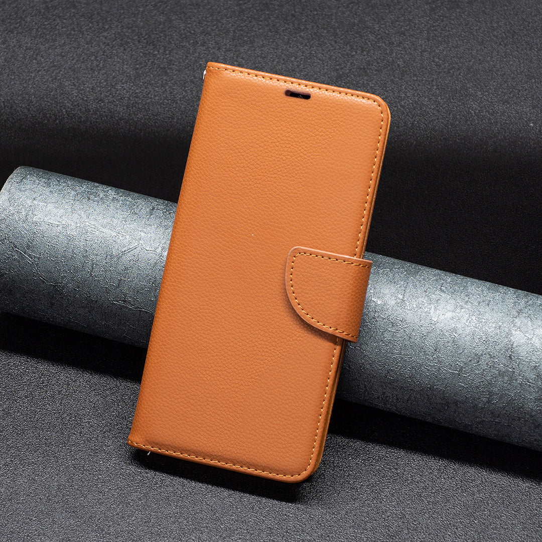 For Xiaomi Redmi Note 13 5G Phone Case Wallet PU Leather Litchi Texture Protective Cover - Brown