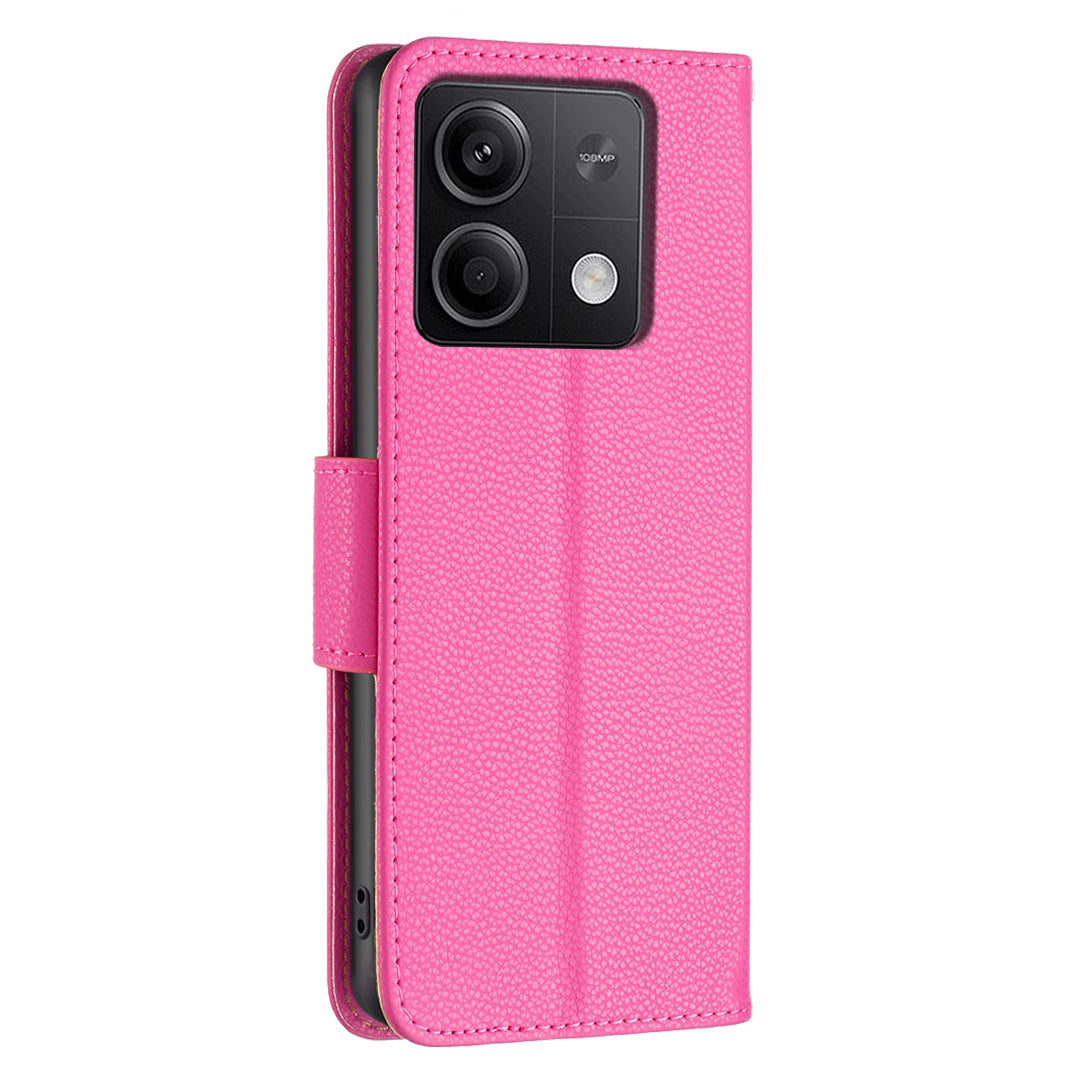 For Xiaomi Redmi Note 13 5G Phone Case Wallet PU Leather Litchi Texture Protective Cover - Rose