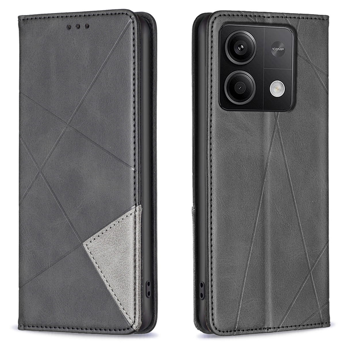 For Xiaomi Redmi Note 13 5G PU Leather Phone Case 2 Card Holders Magnetic Closure - Black