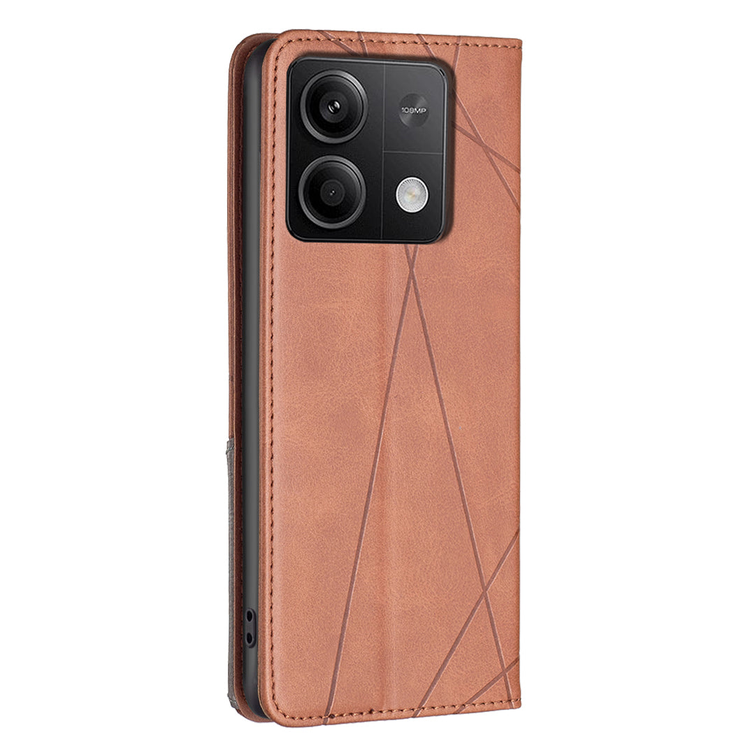 For Xiaomi Redmi Note 13 5G PU Leather Phone Case 2 Card Holders Magnetic Closure - Brown