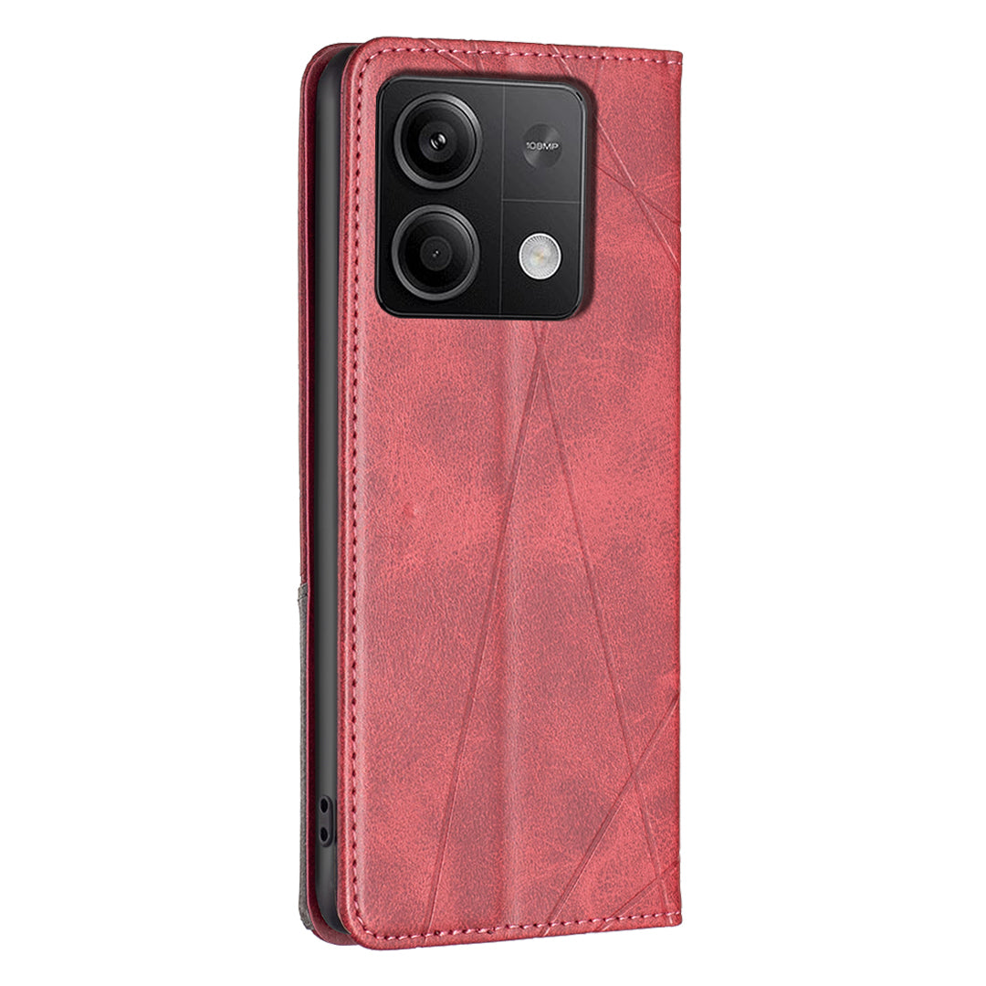 For Xiaomi Redmi Note 13 5G PU Leather Phone Case 2 Card Holders Magnetic Closure - Red