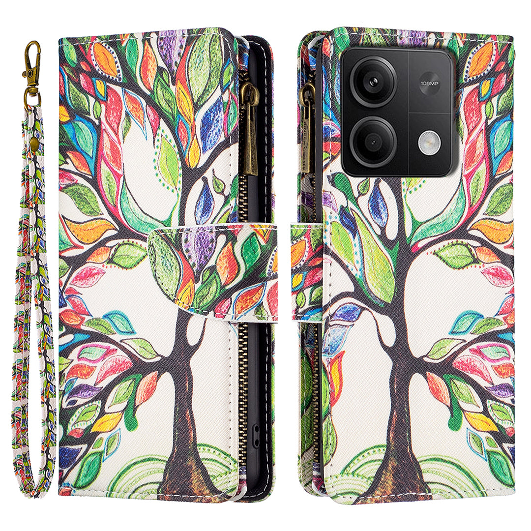 BF03 For Xiaomi Redmi Note 13 5G PU Leather Case Pattern Zipper Pocket Handbag Phone Cover - Life Tree