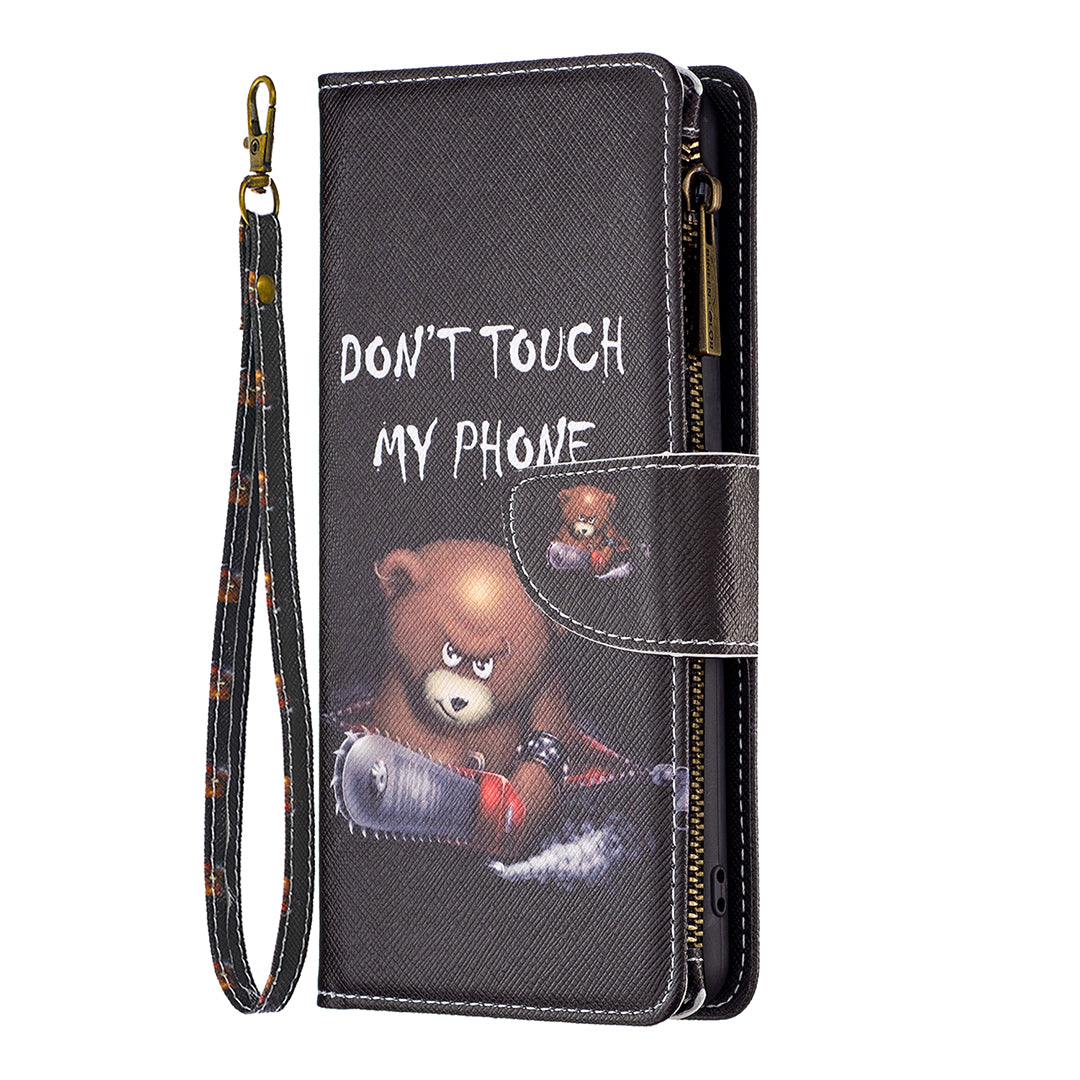 BF03 For Xiaomi Redmi Note 13 5G PU Leather Case Pattern Zipper Pocket Handbag Phone Cover - Bear