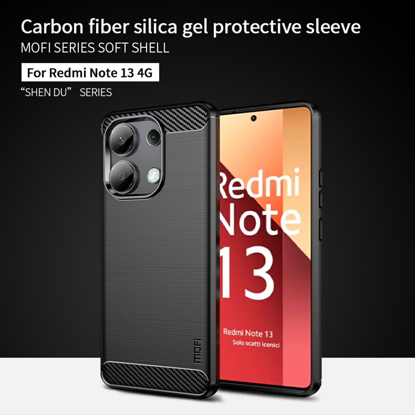 MOFI JK TPU Series-1 For Xiaomi Redmi Note 13 4G TPU Phone Case Carbon Fiber Texture - Red