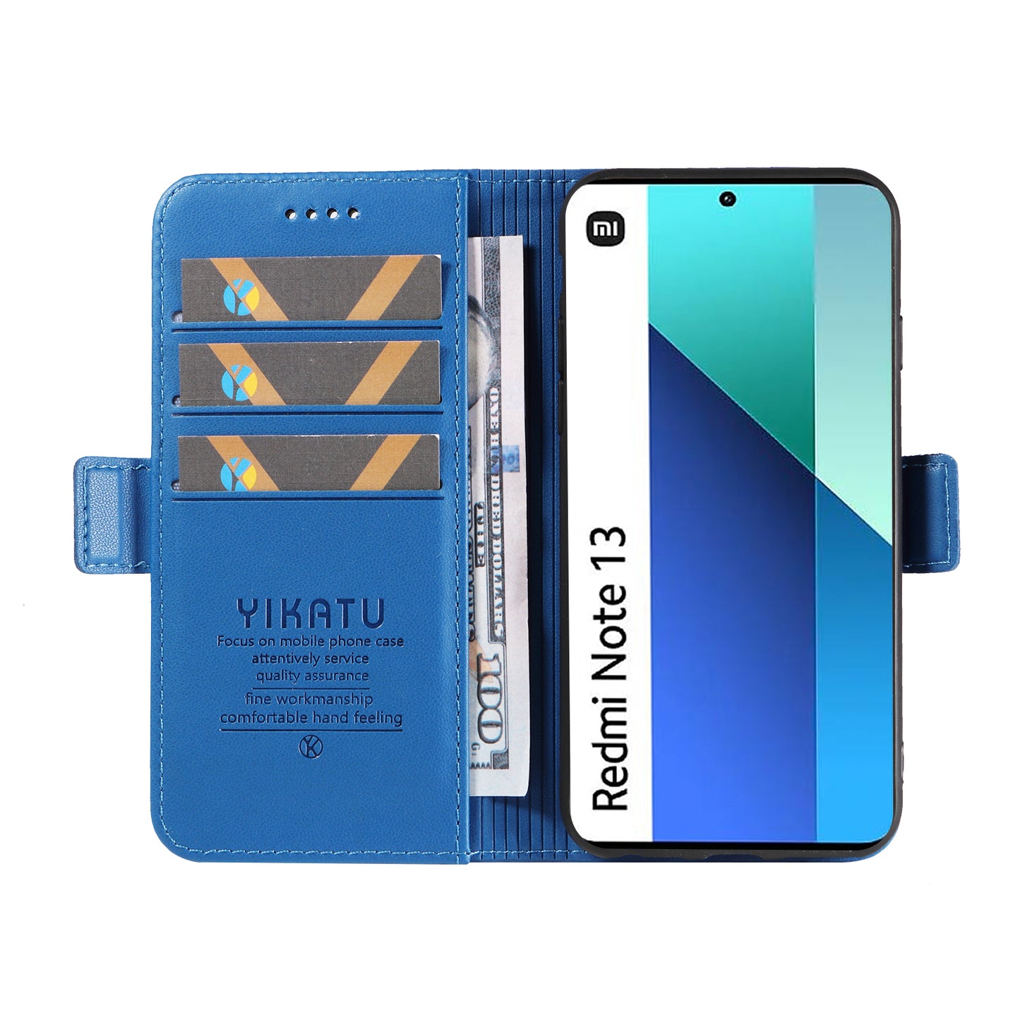 YIKATU YK-003 For Xiaomi Redmi Note 13 4G Leather Wallet Case Side Magnetic Clasp - Sky Blue