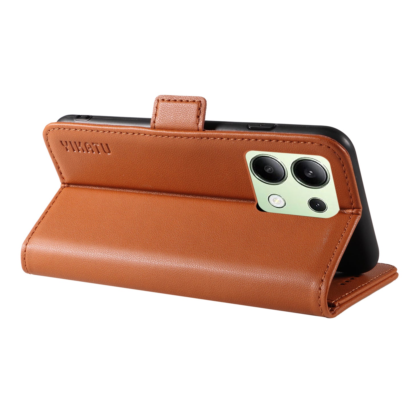 YIKATU YK-003 For Xiaomi Redmi Note 13 4G Leather Wallet Case Side Magnetic Clasp - Brown