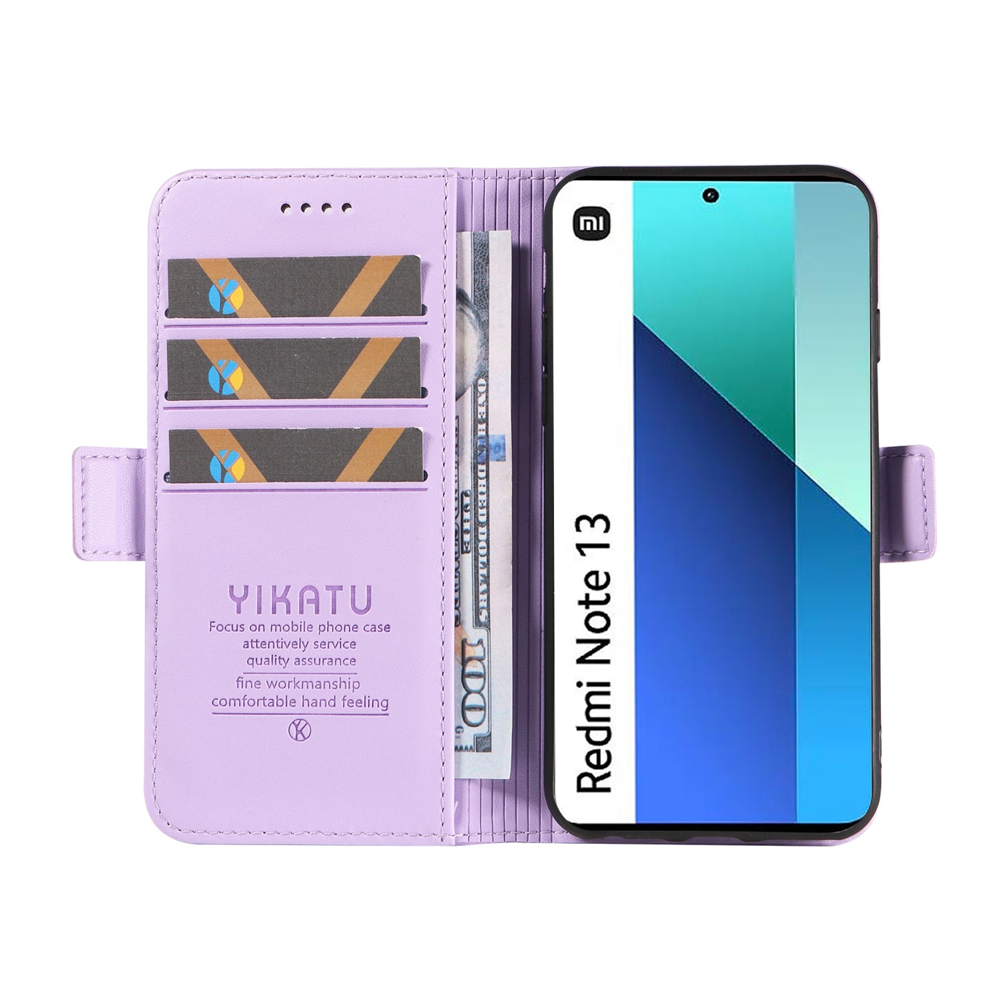 YIKATU YK-003 For Xiaomi Redmi Note 13 4G Leather Wallet Case Side Magnetic Clasp - Light Purple