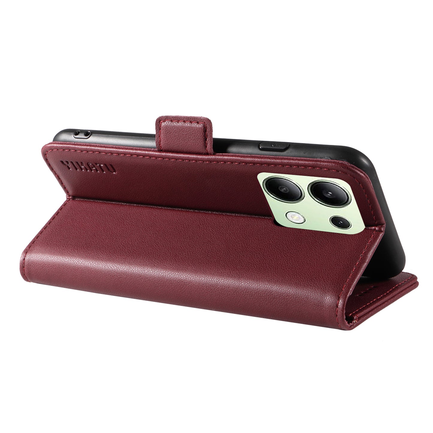 YIKATU YK-003 For Xiaomi Redmi Note 13 4G Leather Wallet Case Side Magnetic Clasp - Wine Red