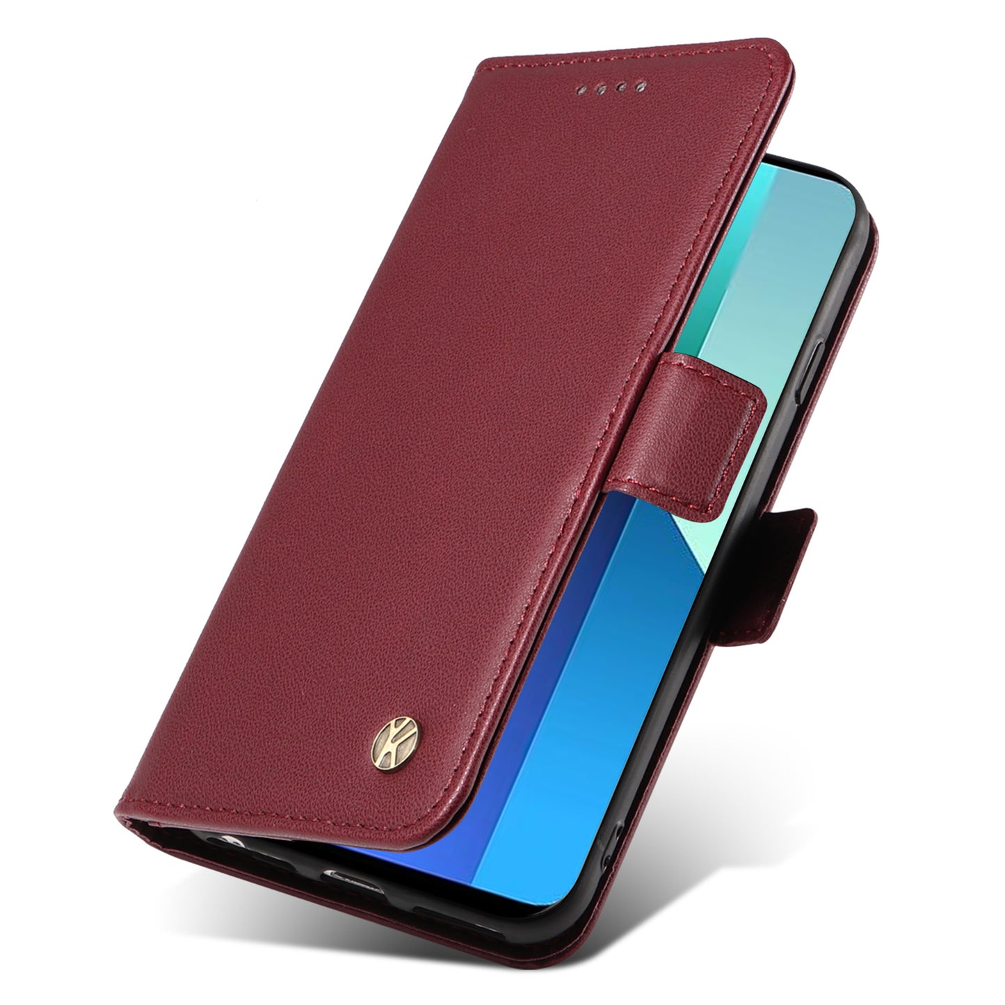 YIKATU YK-003 For Xiaomi Redmi Note 13 4G Leather Wallet Case Side Magnetic Clasp - Wine Red