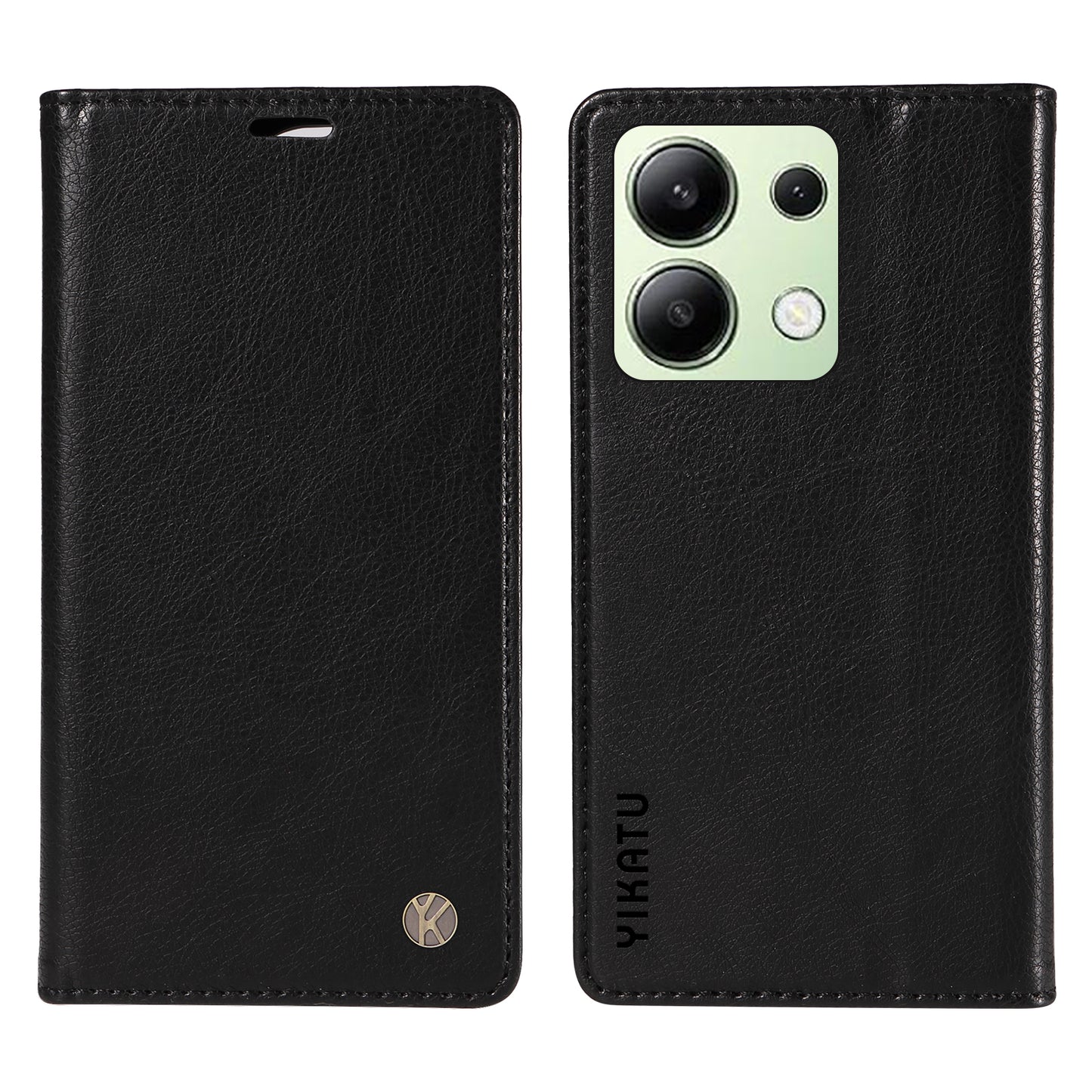 YIKATU YK-006 For Xiaomi Redmi Note 13 4G Leather Case Magnetic Closing Litchi Texture - Black