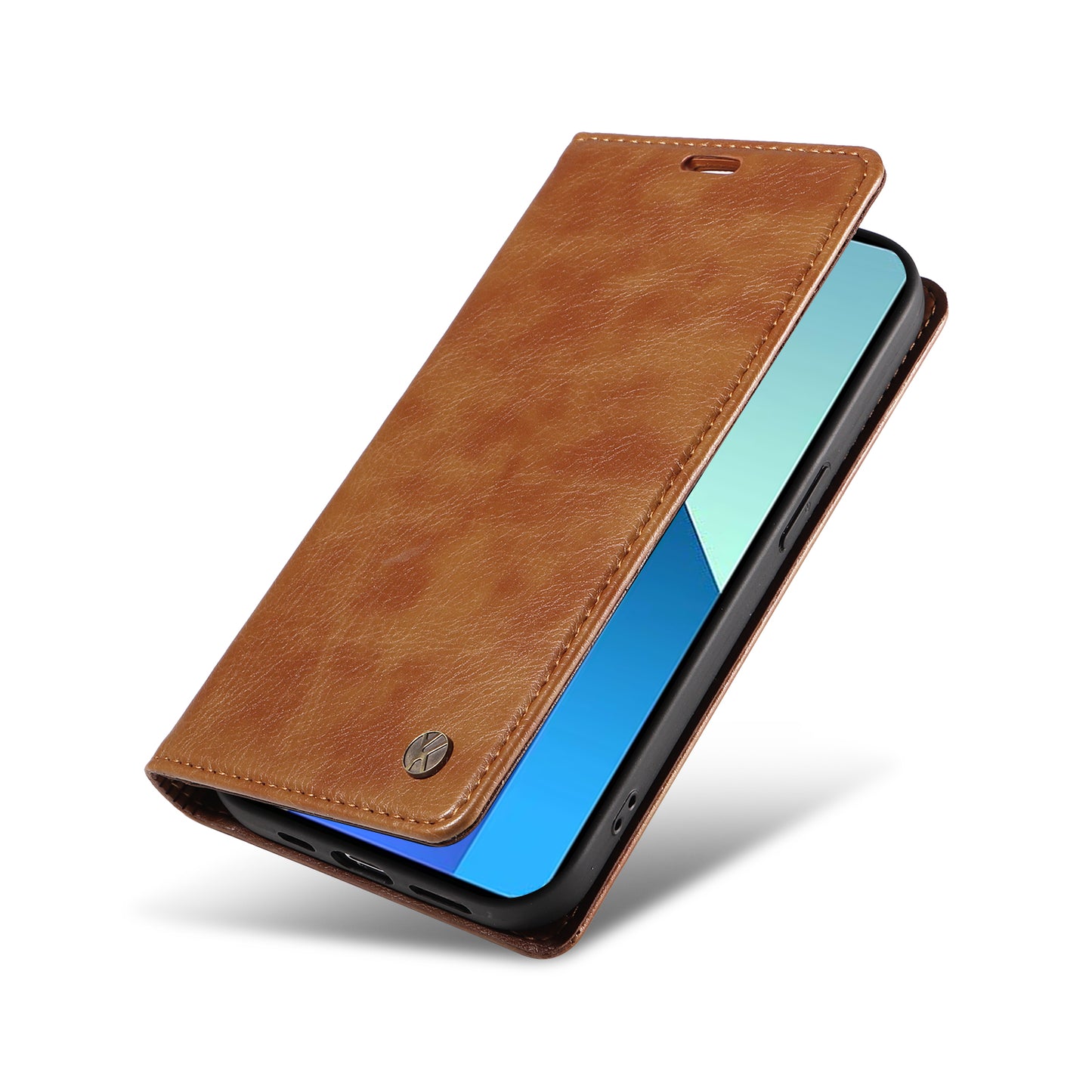 YIKATU YK-006 For Xiaomi Redmi Note 13 4G Leather Case Magnetic Closing Litchi Texture - Brown
