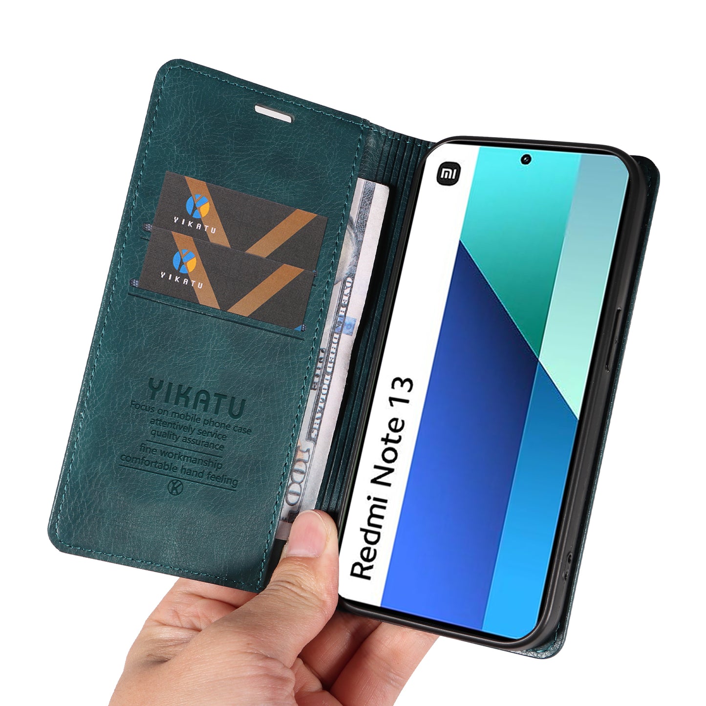 YIKATU YK-006 For Xiaomi Redmi Note 13 4G Leather Case Magnetic Closing Litchi Texture - Blue