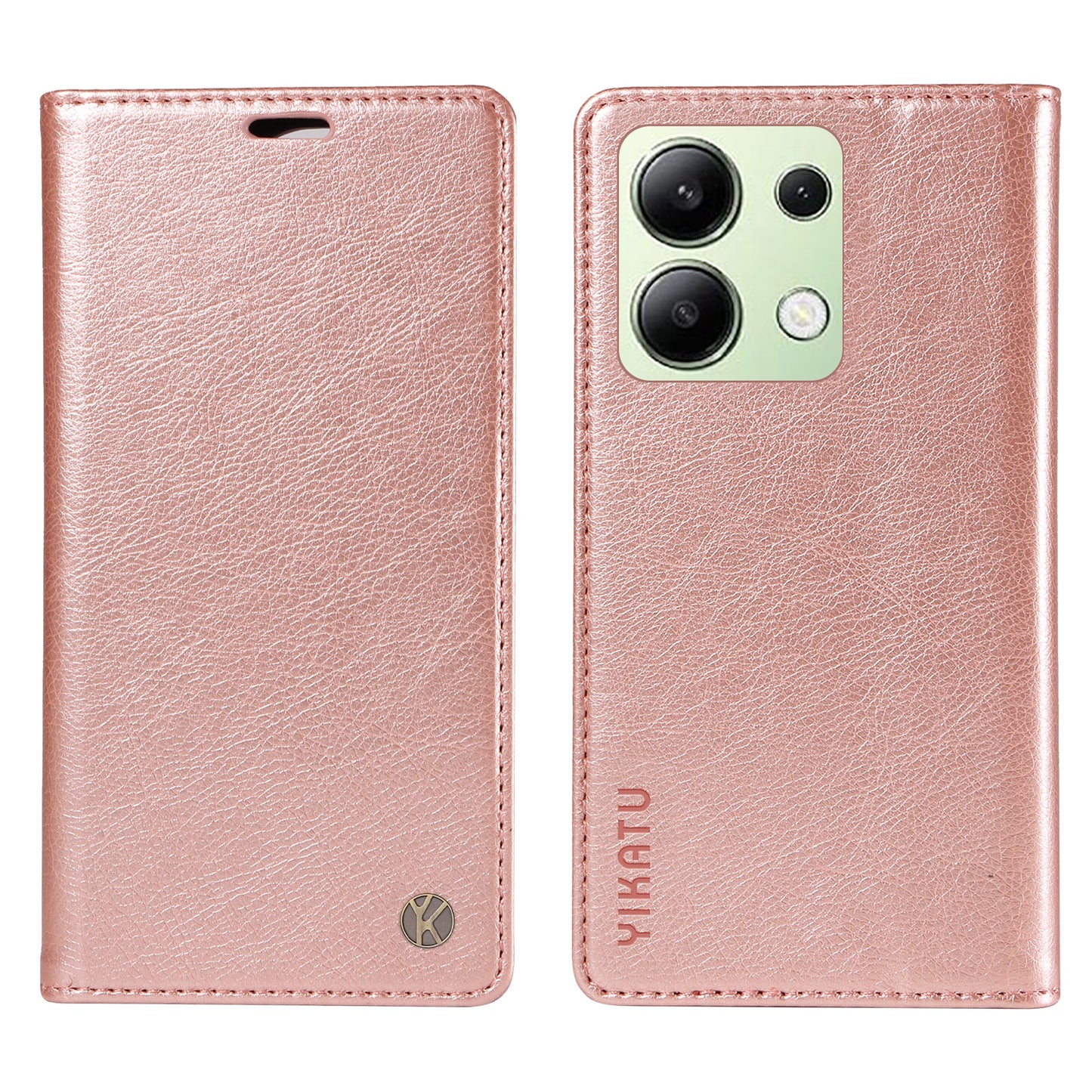YIKATU YK-006 For Xiaomi Redmi Note 13 4G Leather Case Magnetic Closing Litchi Texture - Rose Gold