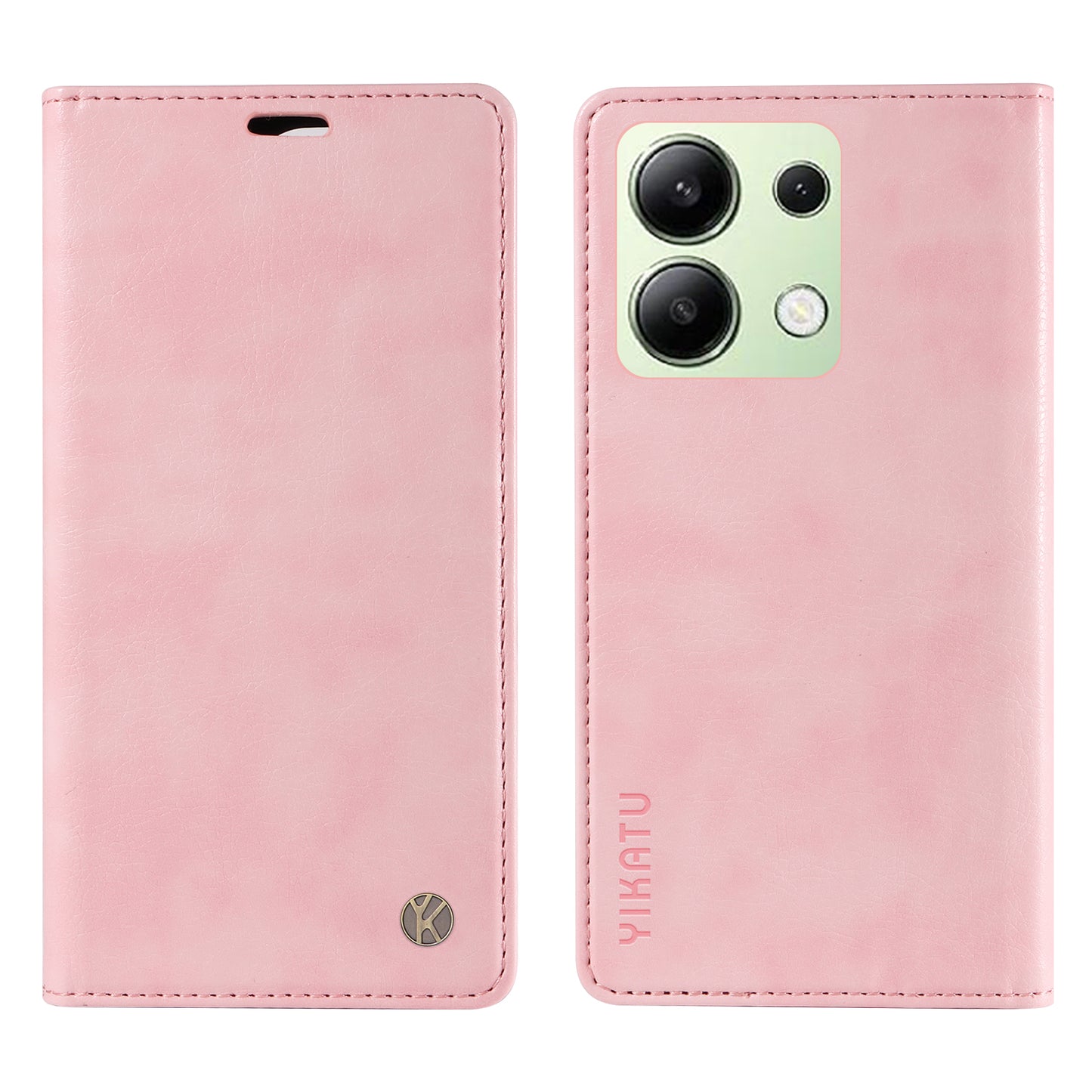 YIKATU YK-006 For Xiaomi Redmi Note 13 4G Leather Case Magnetic Closing Litchi Texture - Pink