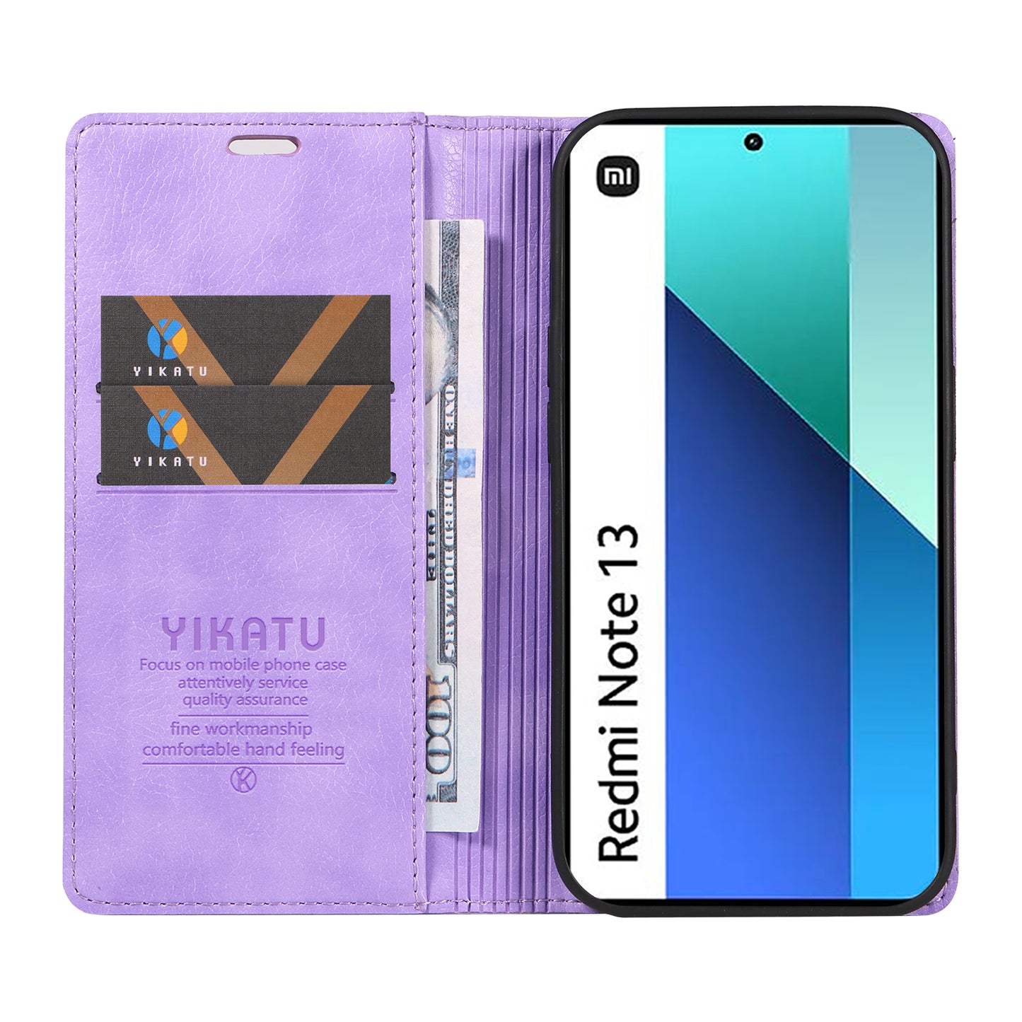 YIKATU YK-006 For Xiaomi Redmi Note 13 4G Leather Case Magnetic Closing Litchi Texture - Purple