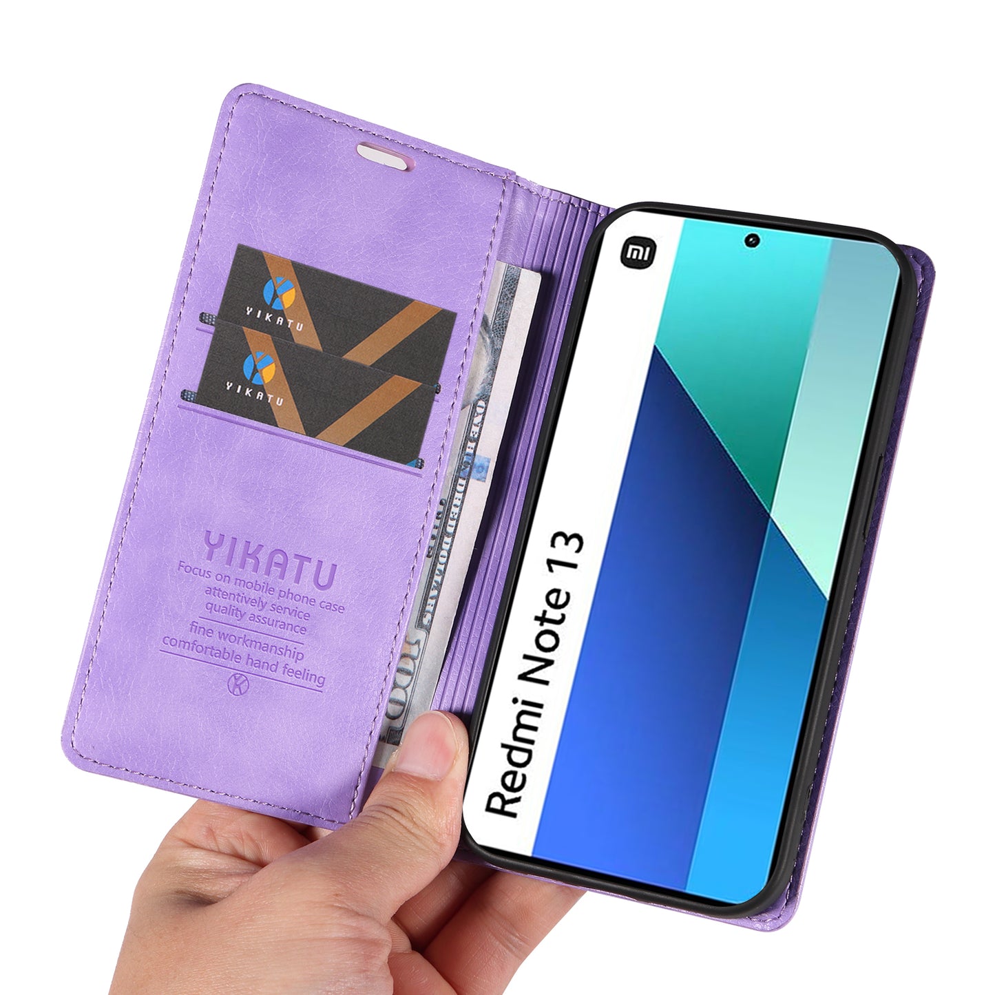YIKATU YK-006 For Xiaomi Redmi Note 13 4G Leather Case Magnetic Closing Litchi Texture - Purple