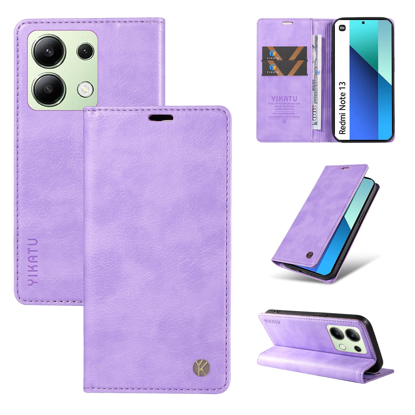 YIKATU YK-006 For Xiaomi Redmi Note 13 4G Leather Case Magnetic Closing Litchi Texture - Purple