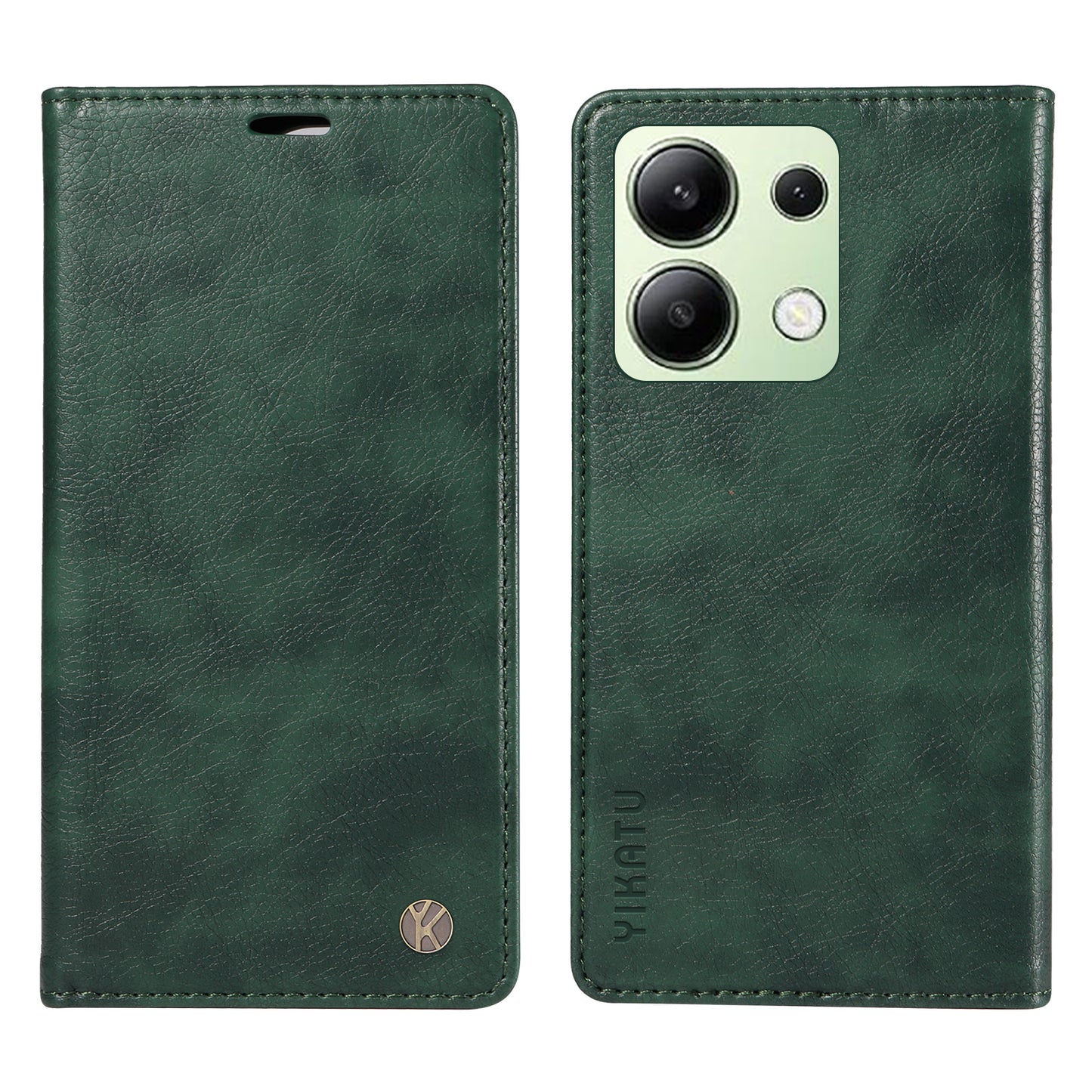 YIKATU YK-006 For Xiaomi Redmi Note 13 4G Leather Case Magnetic Closing Litchi Texture - Green