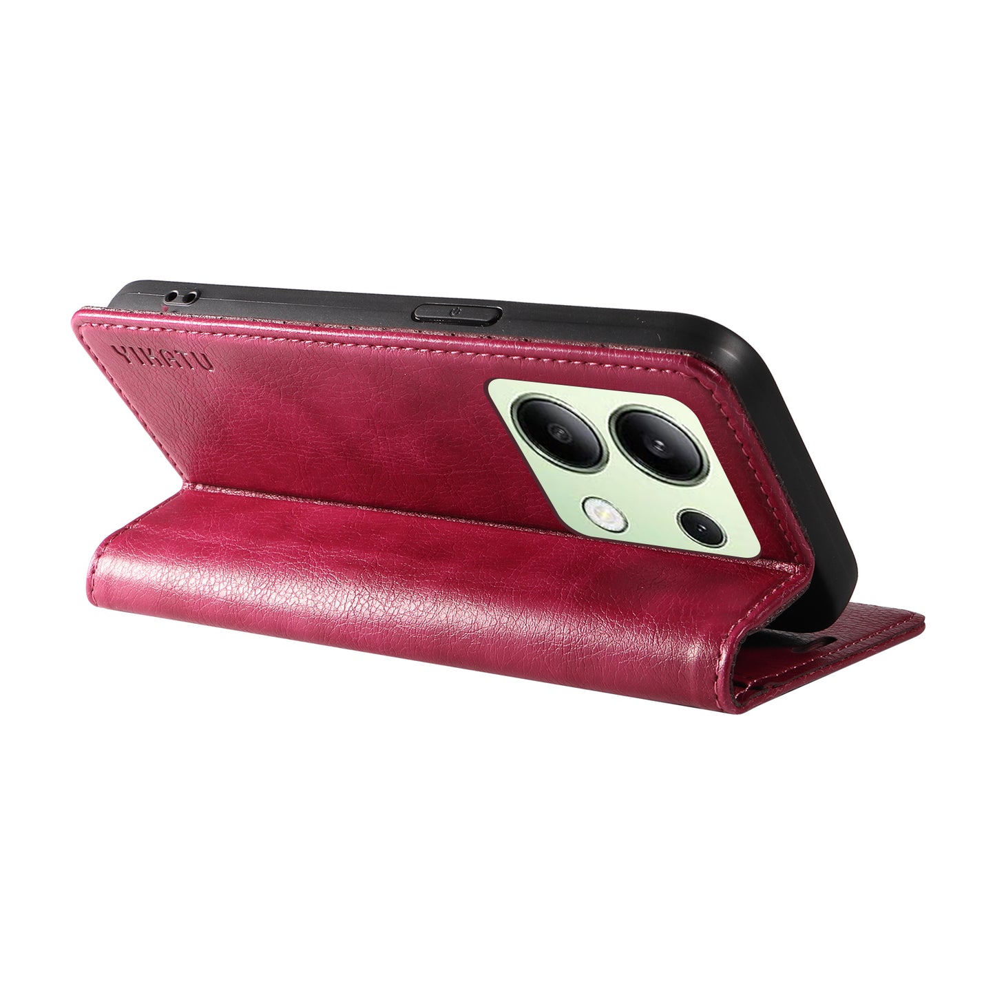 YIKATU YK-006 For Xiaomi Redmi Note 13 4G Leather Case Magnetic Closing Litchi Texture - Wine Red