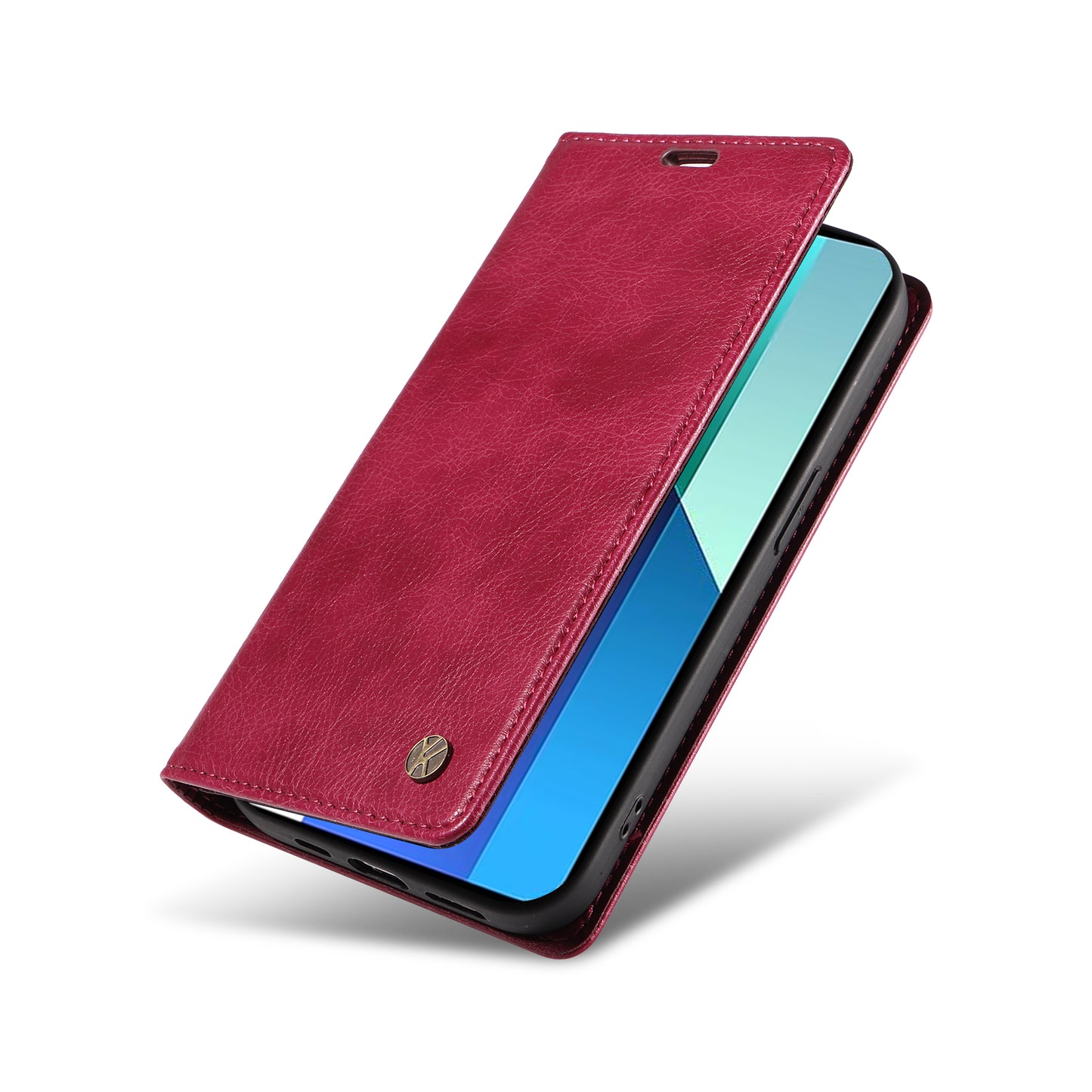 YIKATU YK-006 For Xiaomi Redmi Note 13 4G Leather Case Magnetic Closing Litchi Texture - Wine Red