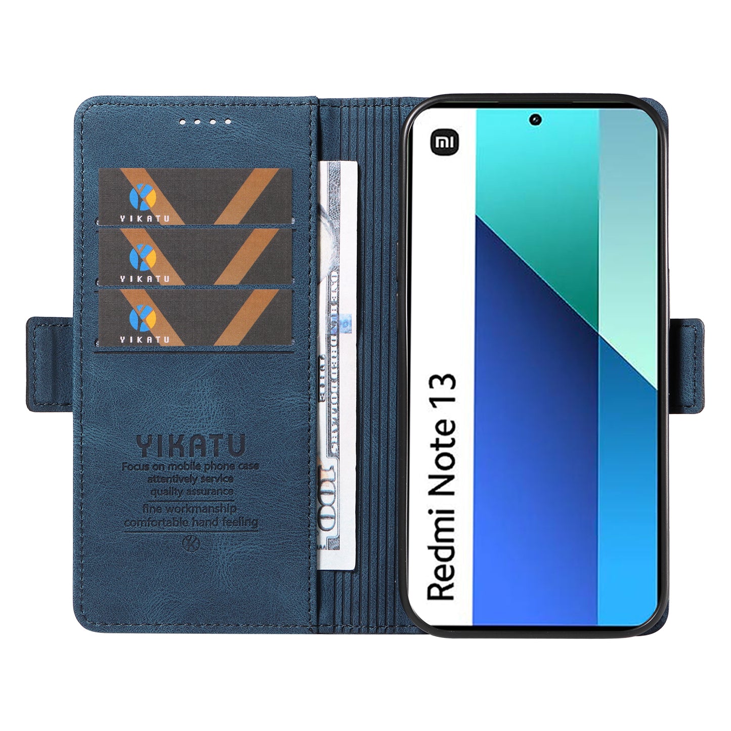 YIKATU YK-005 For Xiaomi Redmi Note 13 4G Wallet Cover Skin-touch Leather Phone Case - Blue