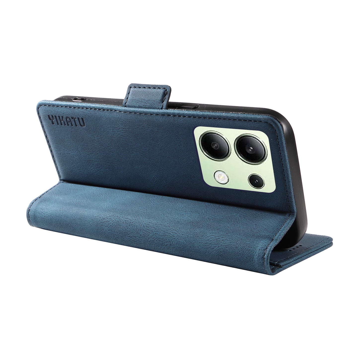 YIKATU YK-005 For Xiaomi Redmi Note 13 4G Wallet Cover Skin-touch Leather Phone Case - Blue