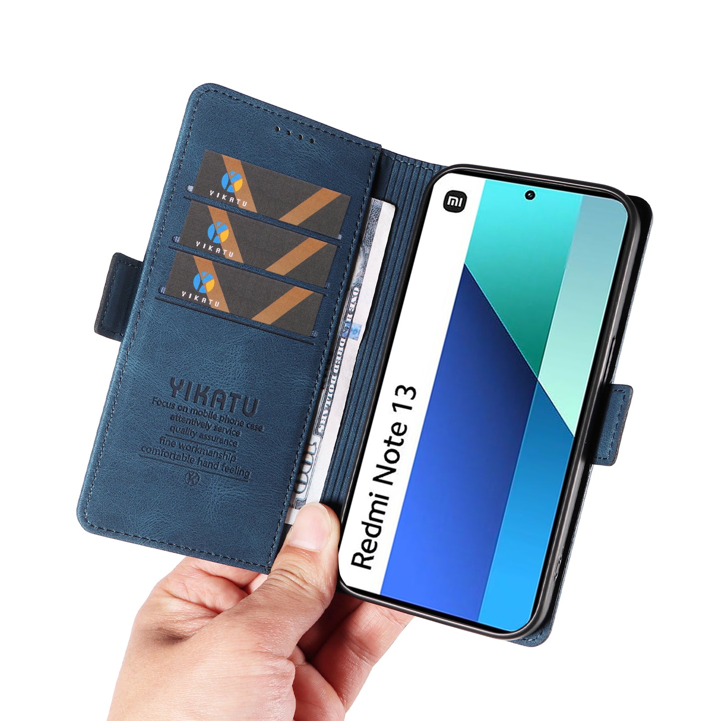 YIKATU YK-005 For Xiaomi Redmi Note 13 4G Wallet Cover Skin-touch Leather Phone Case - Blue