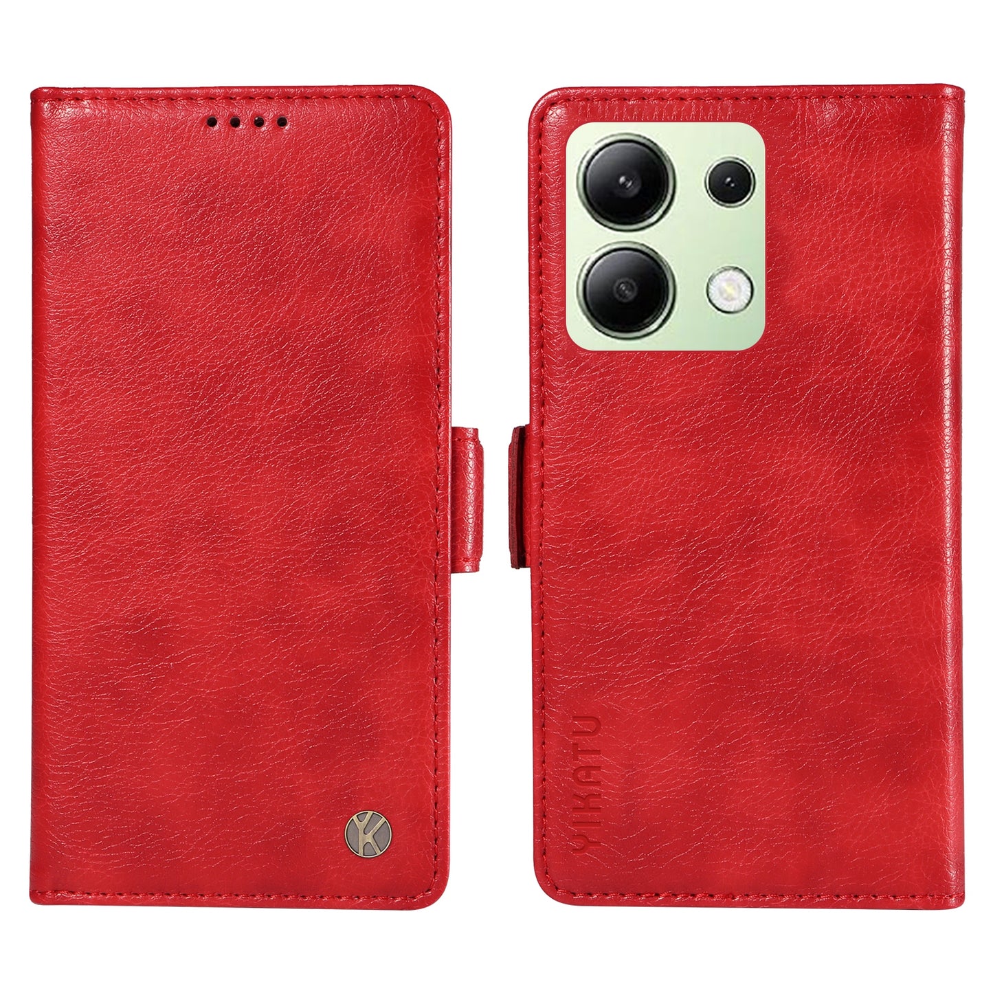 YIKATU YK-007 For Xiaomi Redmi Note 13 4G Leather Case Litchi Texture Cover Phone Wallet - Red