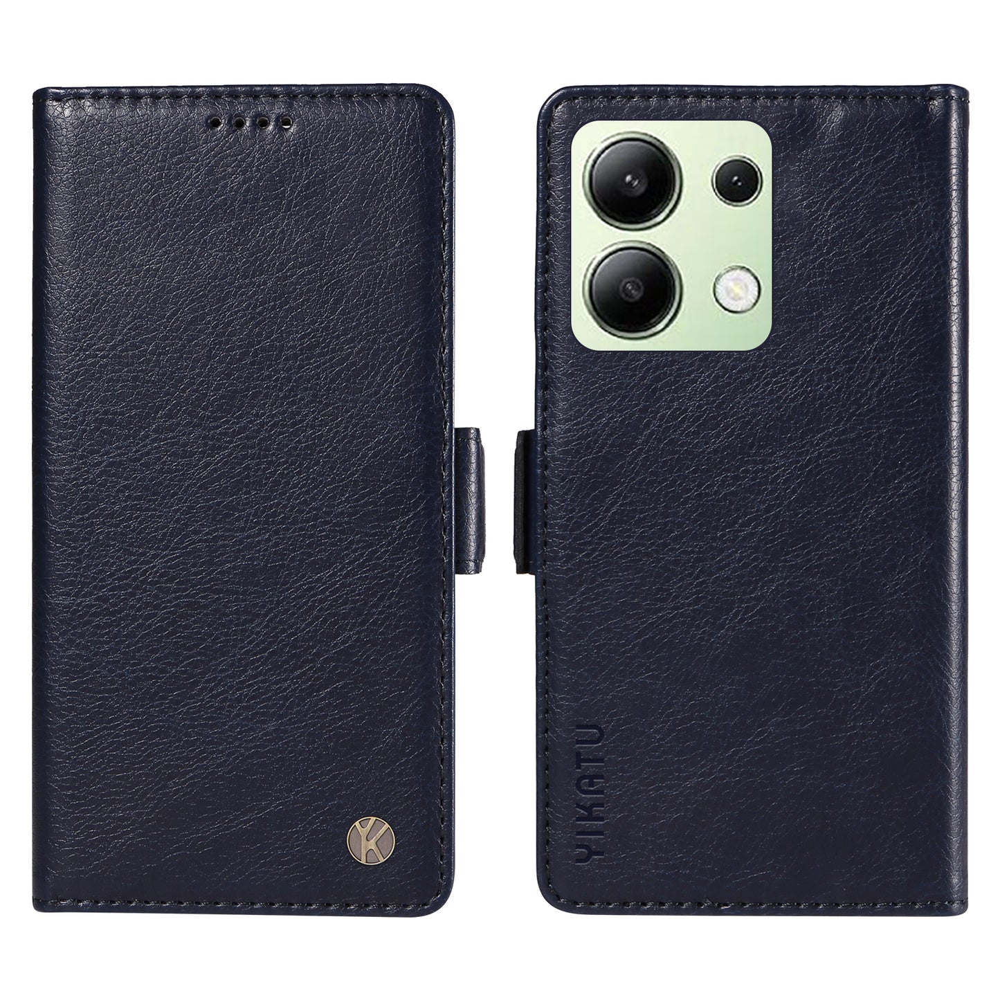 YIKATU YK-007 For Xiaomi Redmi Note 13 4G Leather Case Litchi Texture Cover Phone Wallet - Navy Blue