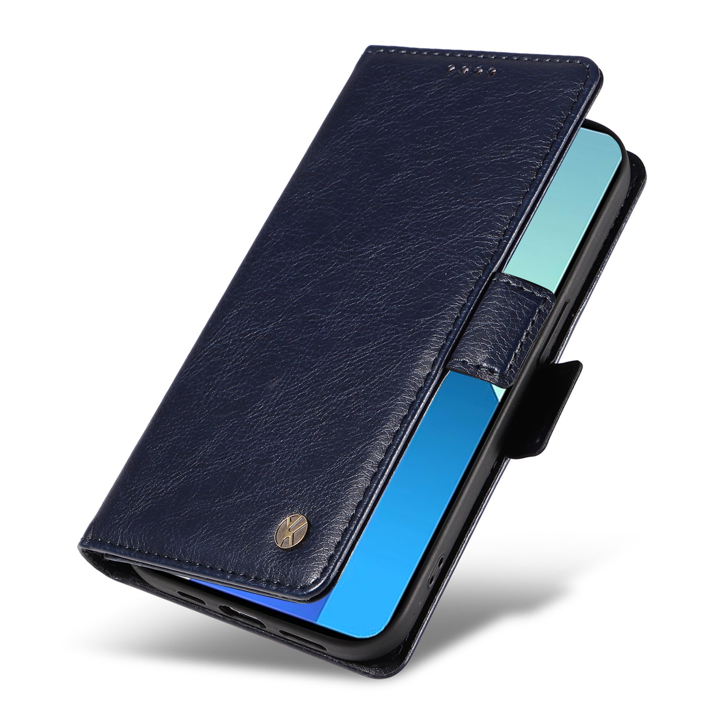 YIKATU YK-007 For Xiaomi Redmi Note 13 4G Leather Case Litchi Texture Cover Phone Wallet - Navy Blue