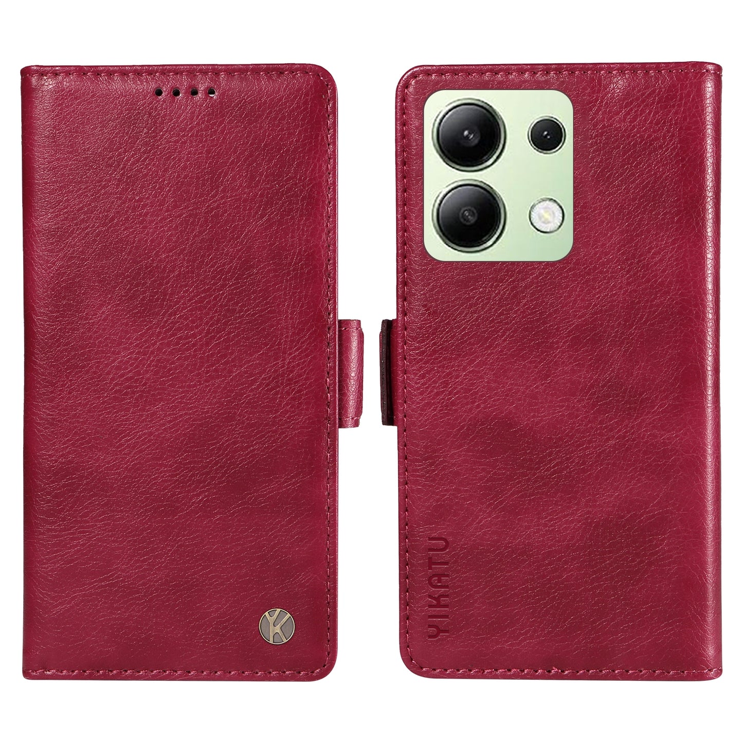 YIKATU YK-007 For Xiaomi Redmi Note 13 4G Leather Case Litchi Texture Cover Phone Wallet - Wine Red